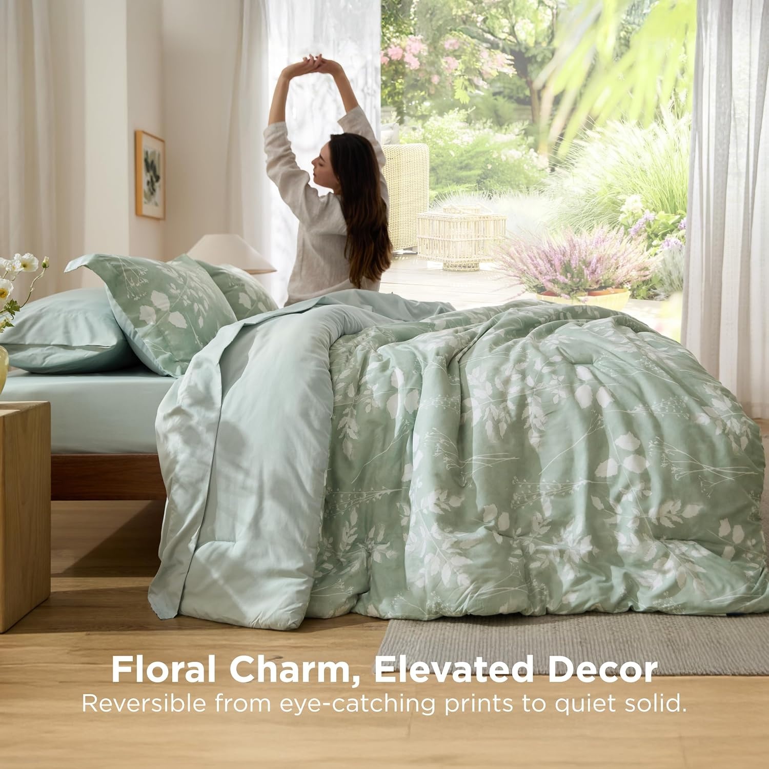 image:imageBedsure Full Size Comforter Set 7 Pieces Floral Sage Green Soft Bedding Sets Full Bed in a Bag with Botanical Flowers Comforter Sheets Pillowcases amp Shams01 Sage Green