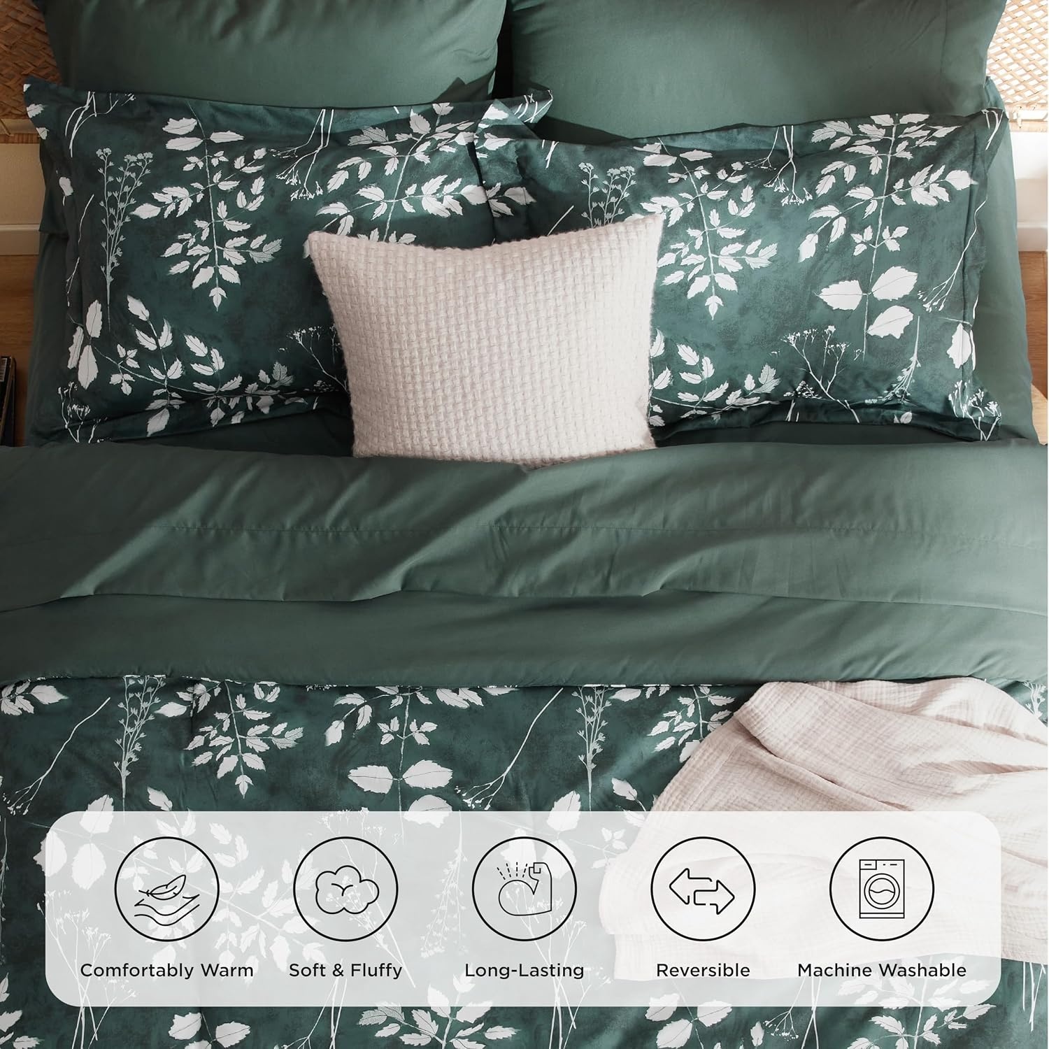 image:imageBedsure Full Size Comforter Set 7 Pieces Floral Sage Green Soft Bedding Sets Full Bed in a Bag with Botanical Flowers Comforter Sheets Pillowcases amp Shams10 Forest Green