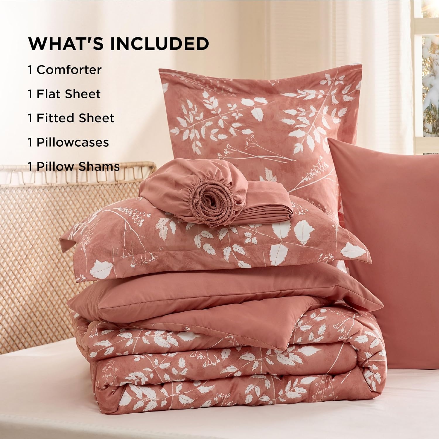 image:imageBedsure Full Size Comforter Set 7 Pieces Floral Sage Green Soft Bedding Sets Full Bed in a Bag with Botanical Flowers Comforter Sheets Pillowcases amp Shams12 Dusty Pink