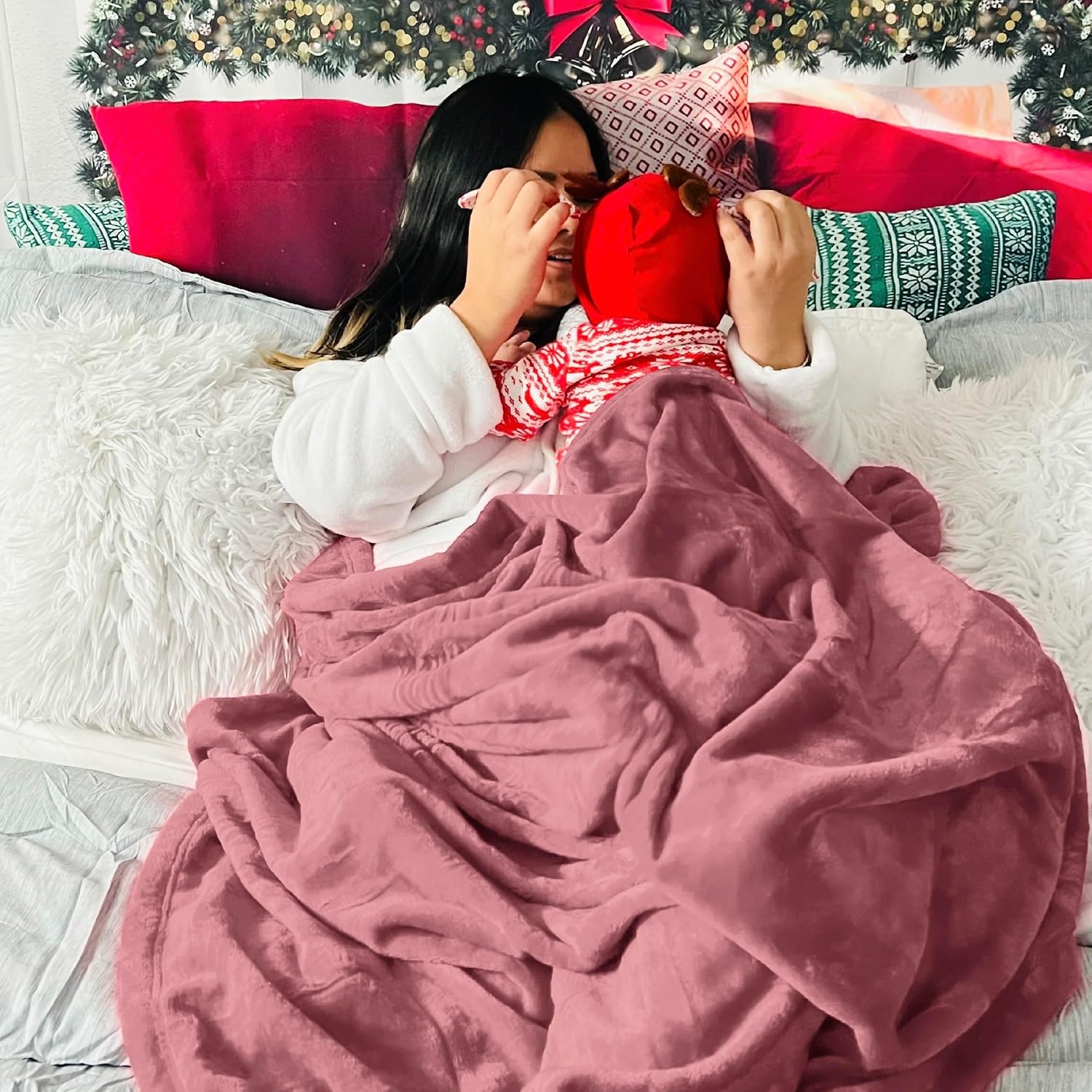 image:imageBedsure GentleSoft Fleece Bed Blankets Queen Size Grey Soft Warm Outdoor Picnic Fall Blanket for Camping Travel Lightweight Cozy AntiStatic Room Home Decor Gifts for Husband and Men 90x90 inchesDusty Rose