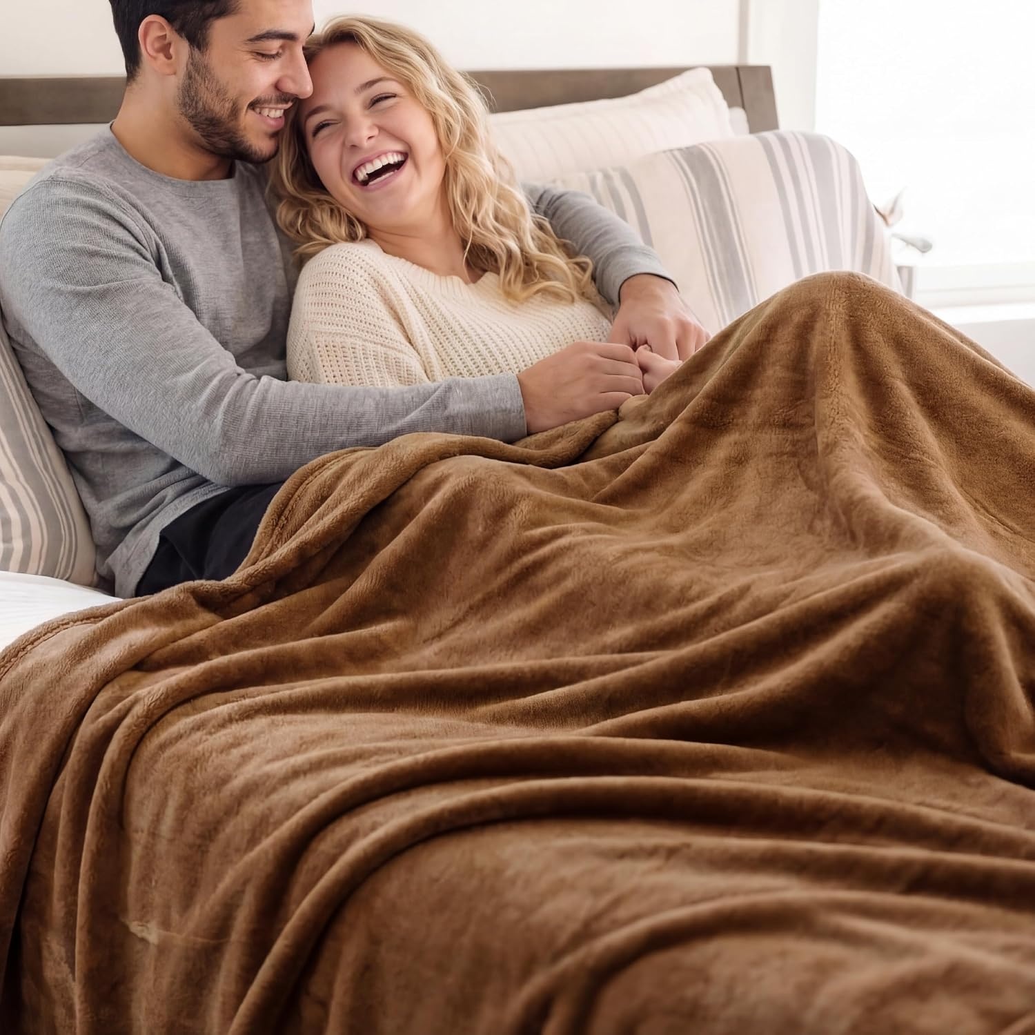 image:imageBedsure GentleSoft Fleece Bed Blankets Queen Size Grey Soft Warm Outdoor Picnic Fall Blanket for Camping Travel Lightweight Cozy AntiStatic Room Home Decor Gifts for Husband and Men 90x90 inchesBurnt Brown