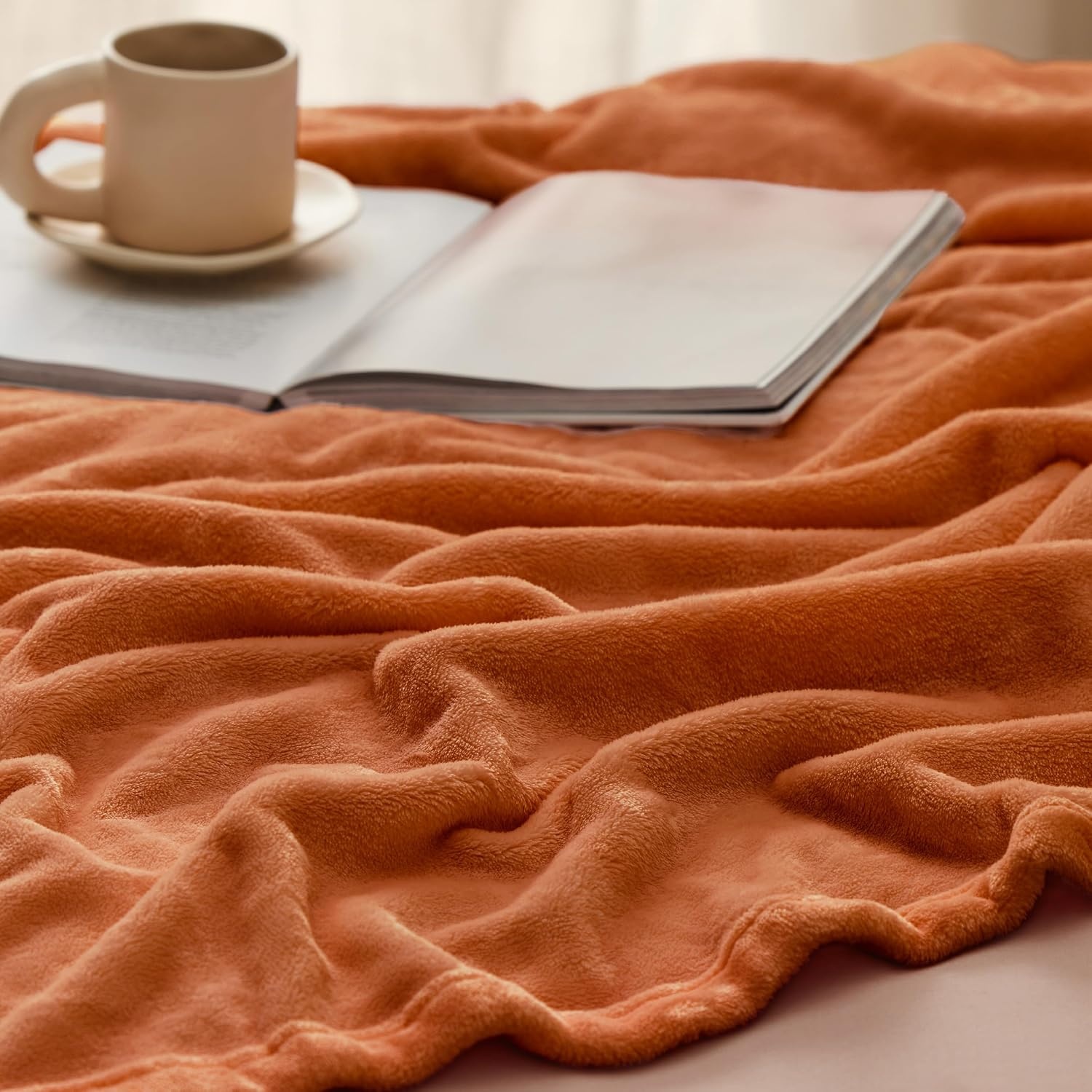 image:imageBedsure GentleSoft Fleece Bed Blankets Queen Size Grey Soft Warm Outdoor Picnic Fall Blanket for Camping Travel Lightweight Cozy AntiStatic Room Home Decor Gifts for Husband and Men 90x90 inchesOrange
