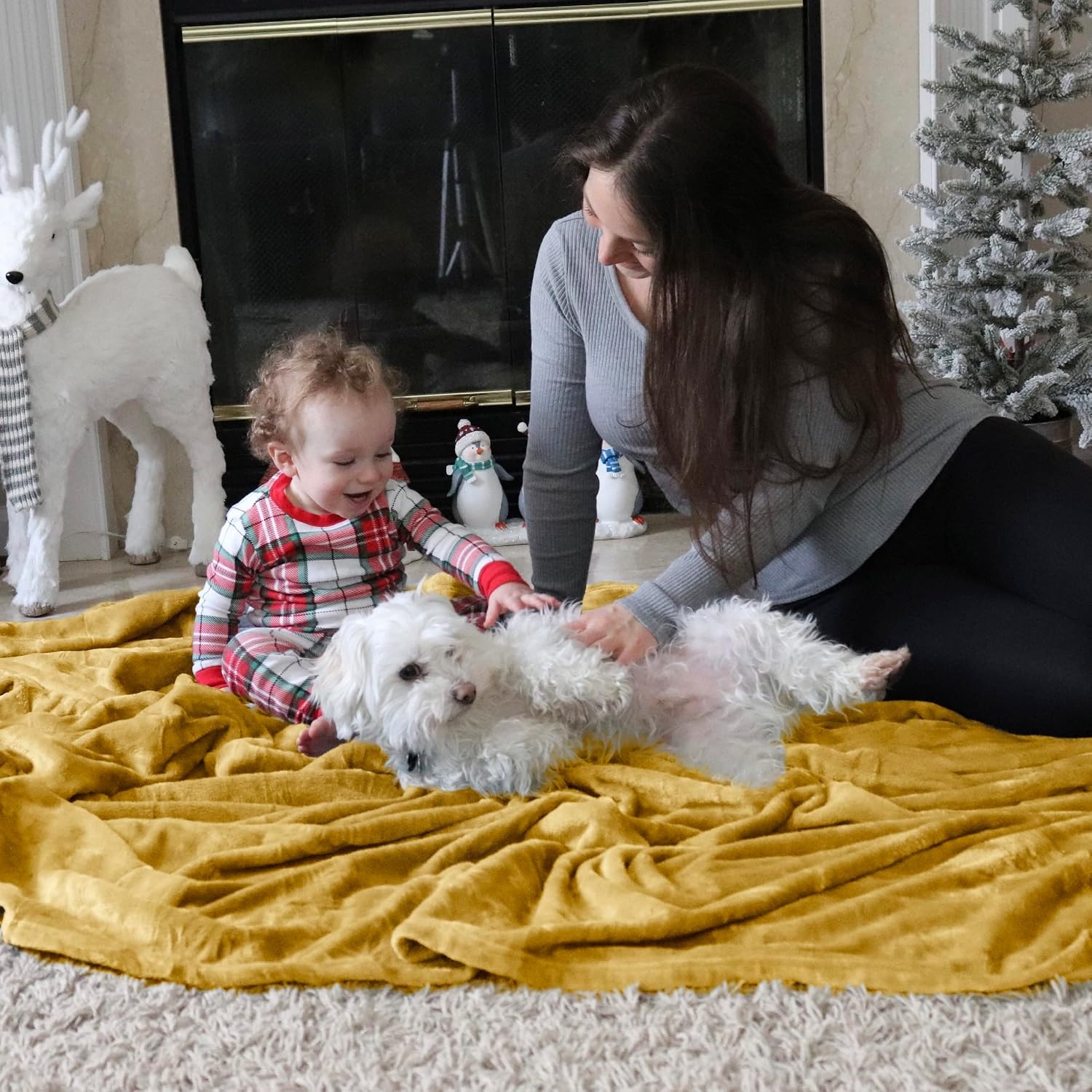 image:imageBedsure GentleSoft Fleece Bed Blankets Queen Size Grey Soft Warm Outdoor Picnic Fall Blanket for Camping Travel Lightweight Cozy AntiStatic Room Home Decor Gifts for Husband and Men 90x90 inchesBright Gold