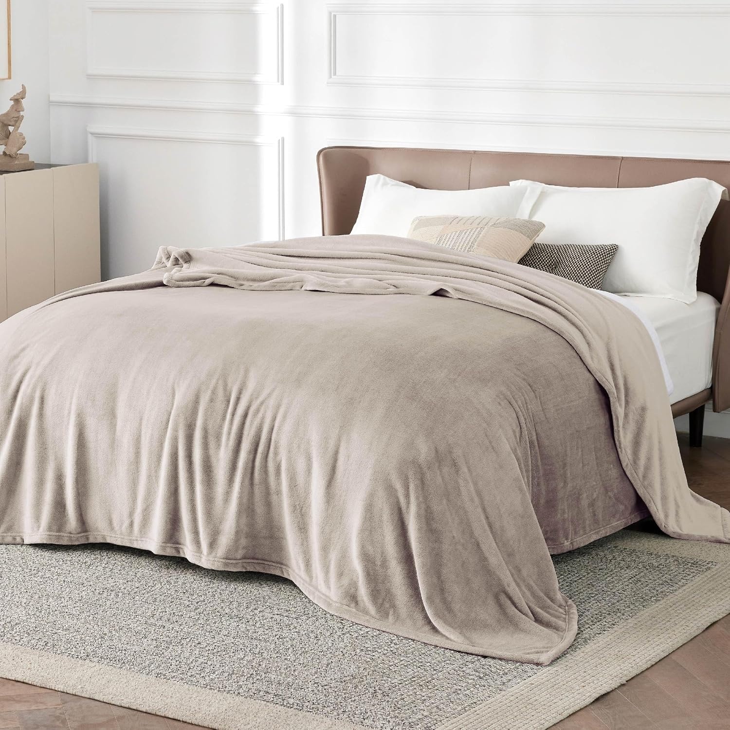 image:imageBedsure GentleSoft Fleece Bed Blankets Queen Size Grey Soft Warm Outdoor Picnic Fall Blanket for Camping Travel Lightweight Cozy AntiStatic Room Home Decor Gifts for Husband and Men 90x90 inchesOxford Tan
