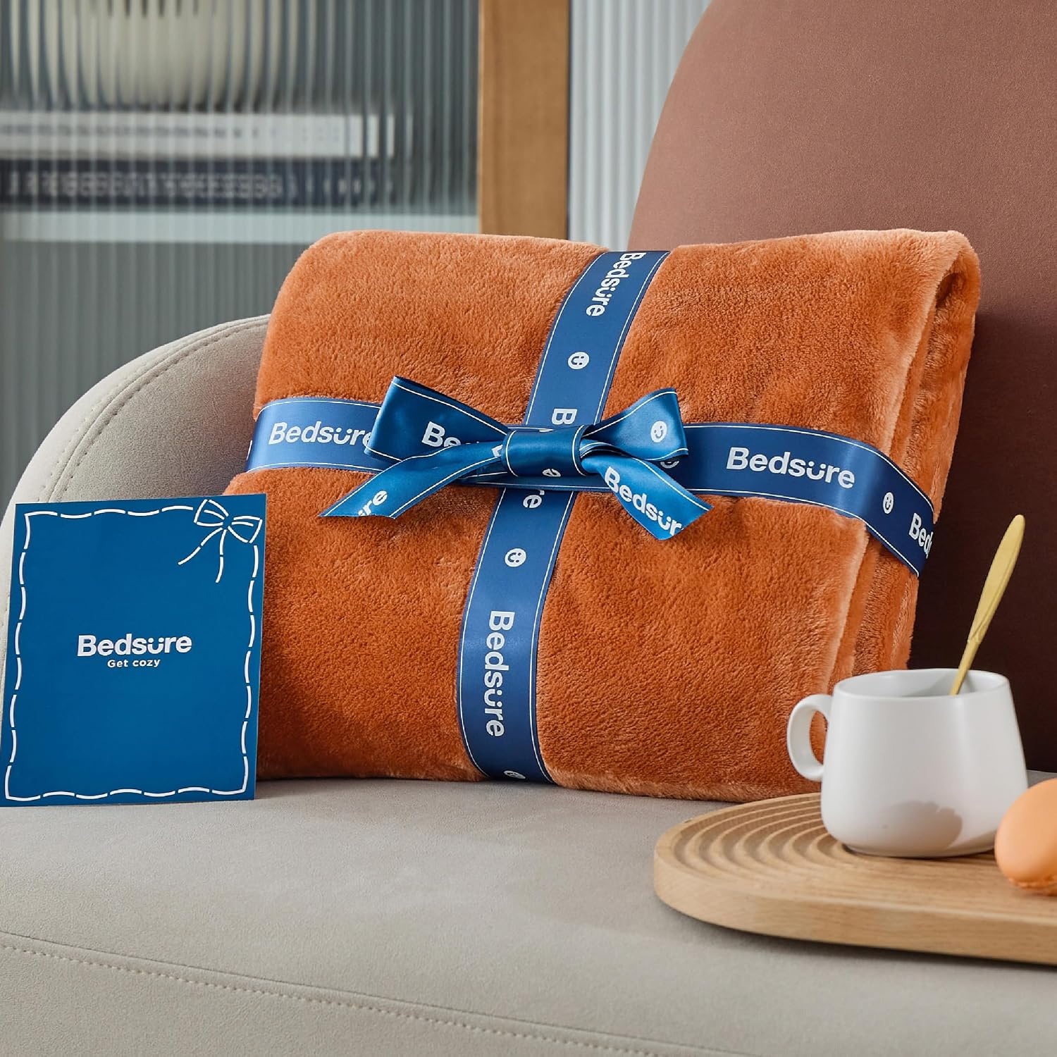 image:imageBedsure GentleSoft Fleece Bed Blankets Queen Size Grey Soft Warm Outdoor Picnic Fall Blanket for Camping Travel Lightweight Cozy AntiStatic Room Home Decor Gifts for Husband and Men 90x90 inchesOrange