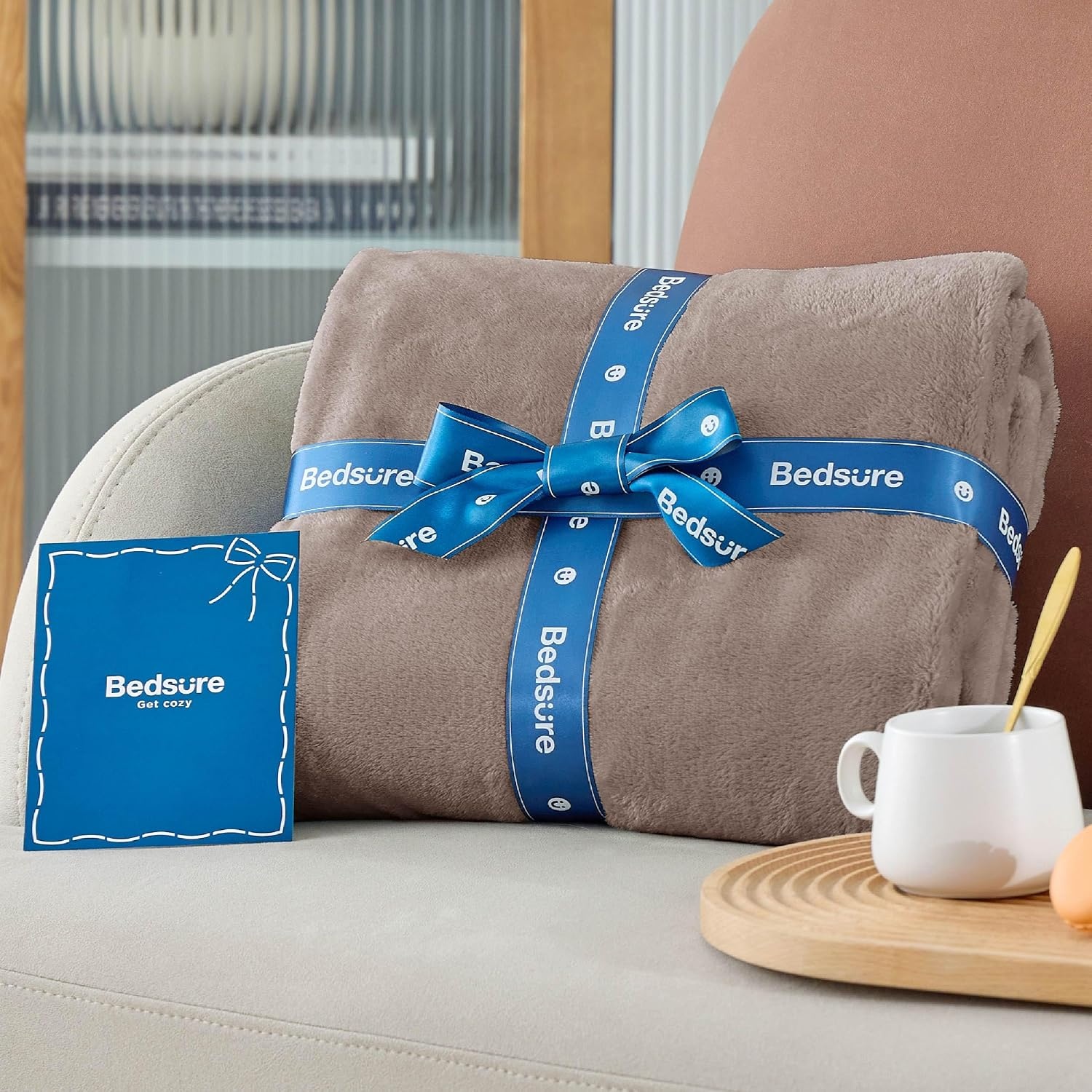 image:imageBedsure GentleSoft Fleece Bed Blankets Queen Size Grey Soft Warm Outdoor Picnic Fall Blanket for Camping Travel Lightweight Cozy AntiStatic Room Home Decor Gifts for Husband and Men 90x90 inchesMocha Brown