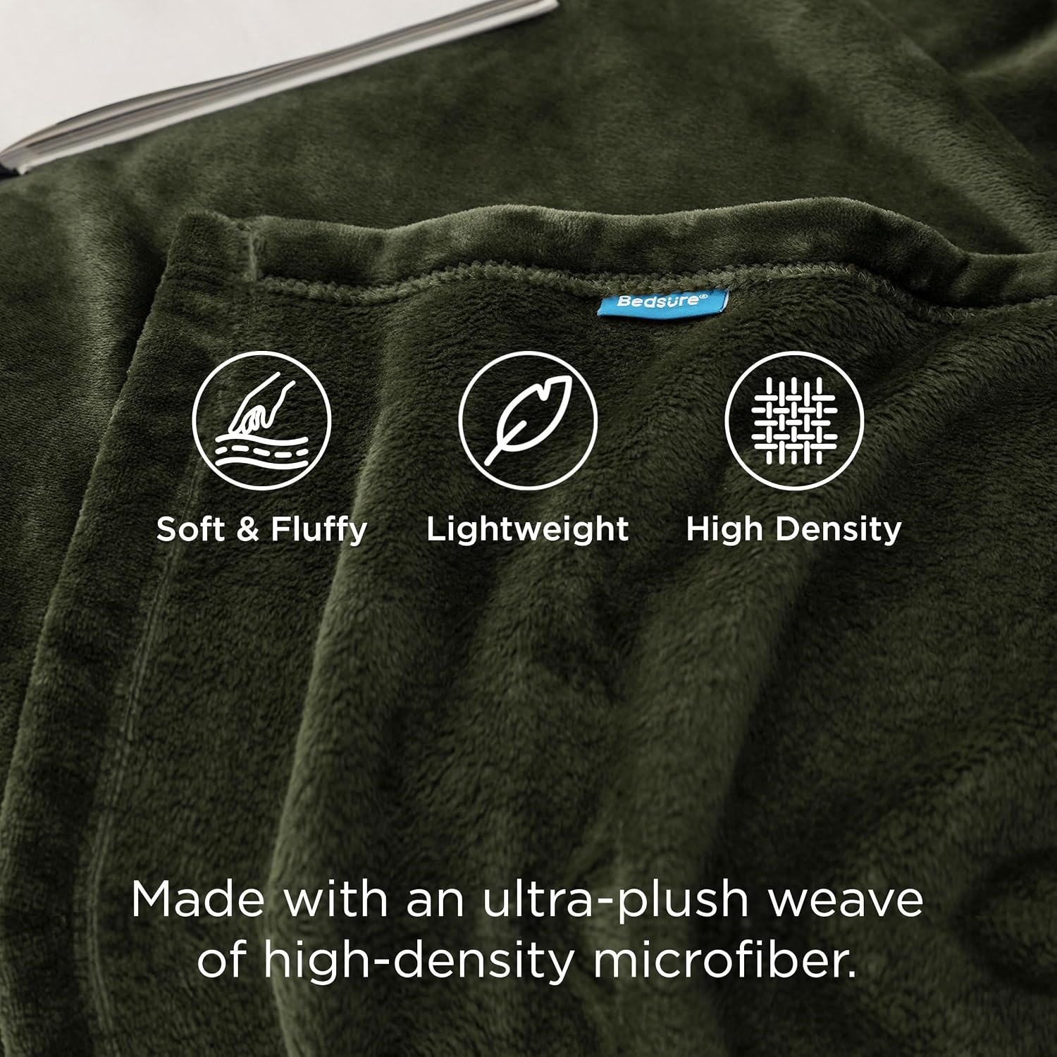 image:imageBedsure GentleSoft Fleece Bed Blankets Queen Size Grey Soft Warm Outdoor Picnic Fall Blanket for Camping Travel Lightweight Cozy AntiStatic Room Home Decor Gifts for Husband and Men 90x90 inchesOlive Green