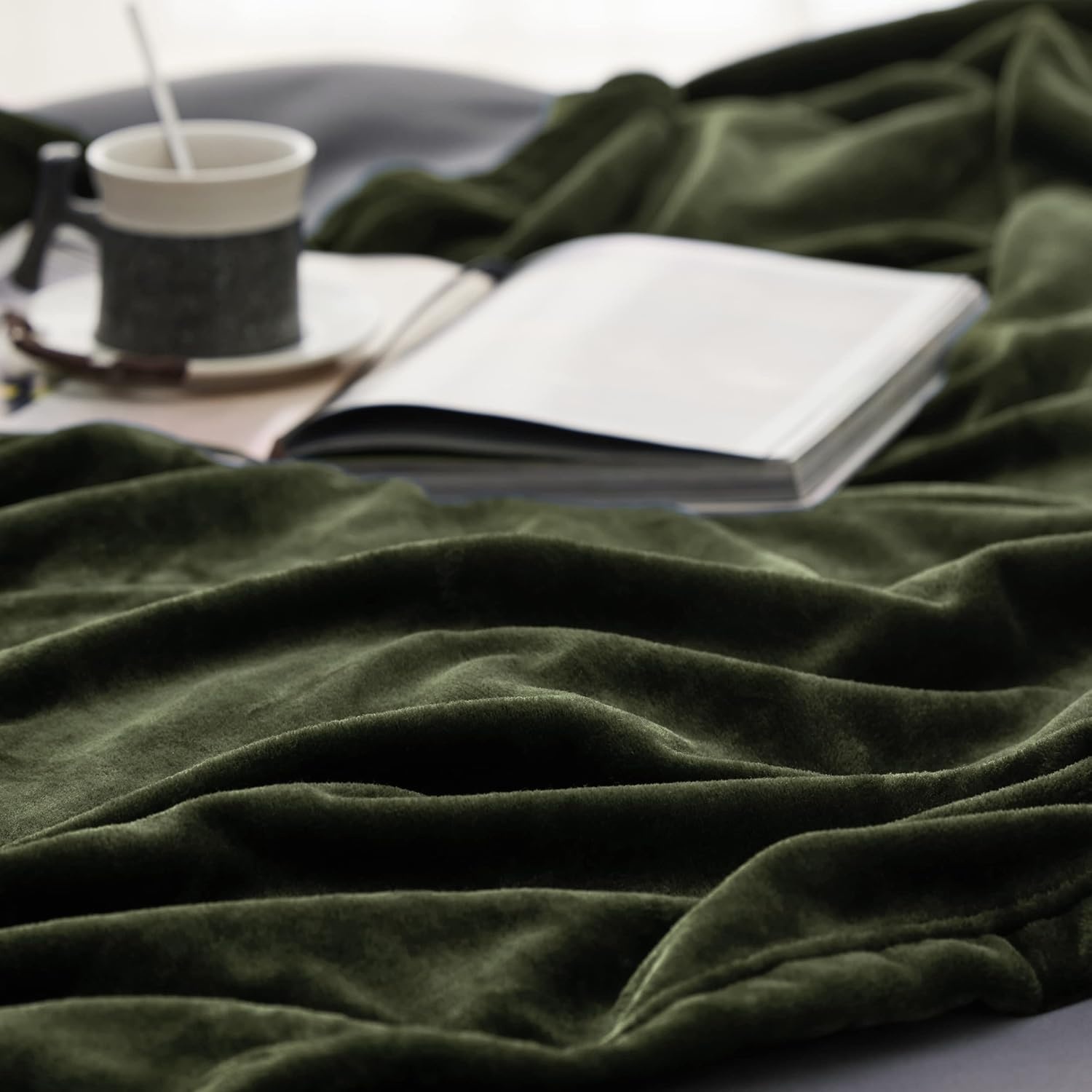 image:imageBedsure GentleSoft Fleece Bed Blankets Queen Size Grey Soft Warm Outdoor Picnic Fall Blanket for Camping Travel Lightweight Cozy AntiStatic Room Home Decor Gifts for Husband and Men 90x90 inchesOlive Green