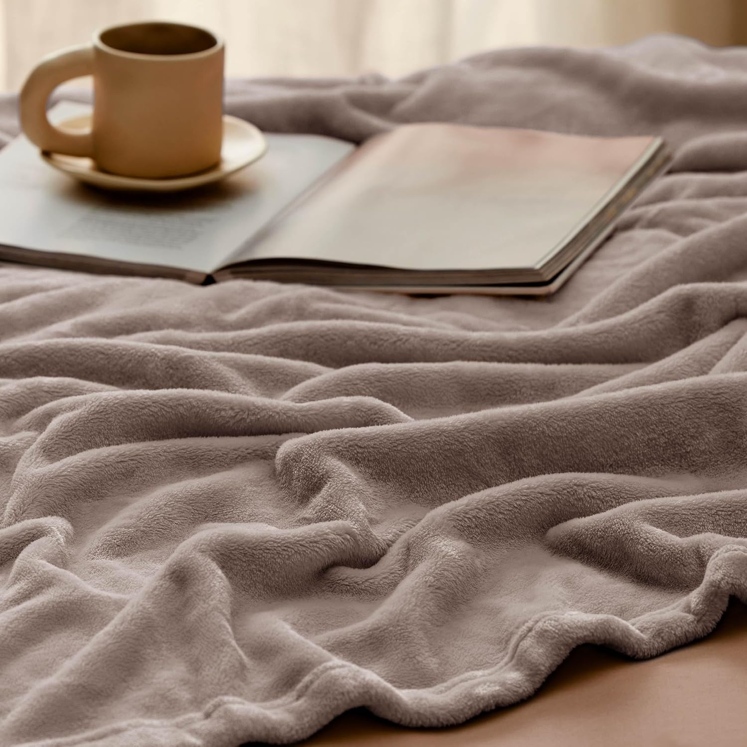 image:imageBedsure GentleSoft Fleece Bed Blankets Queen Size Grey Soft Warm Outdoor Picnic Fall Blanket for Camping Travel Lightweight Cozy AntiStatic Room Home Decor Gifts for Husband and Men 90x90 inchesMocha Brown