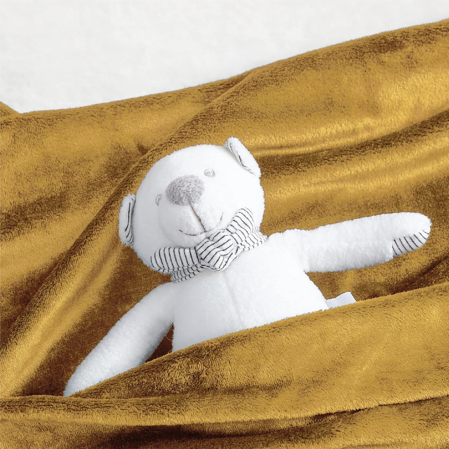 image:imageBedsure GentleSoft Fleece Bed Blankets Queen Size Grey Soft Warm Outdoor Picnic Fall Blanket for Camping Travel Lightweight Cozy AntiStatic Room Home Decor Gifts for Husband and Men 90x90 inchesBright Gold