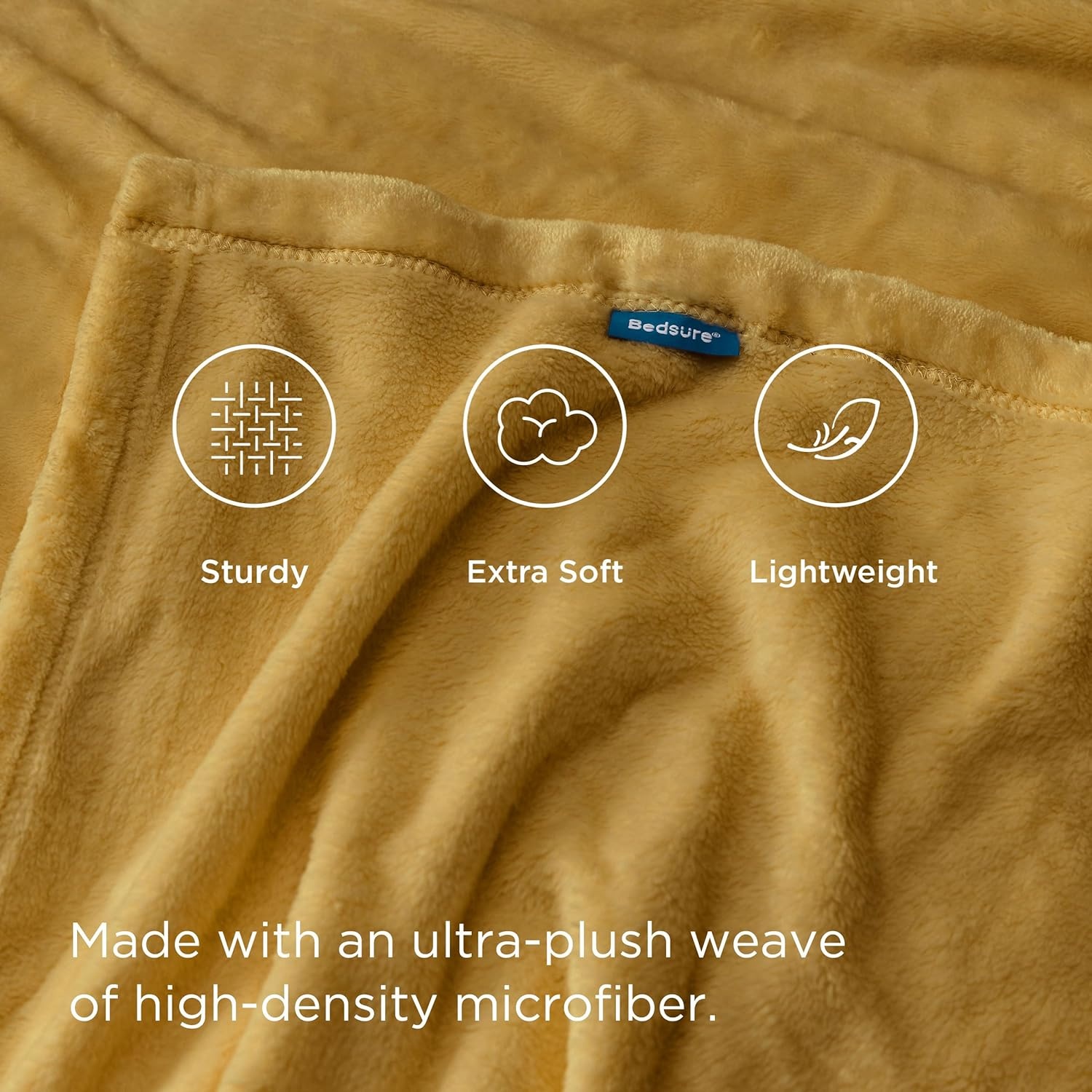 image:imageBedsure GentleSoft Fleece Bed Blankets Queen Size Grey Soft Warm Outdoor Picnic Fall Blanket for Camping Travel Lightweight Cozy AntiStatic Room Home Decor Gifts for Husband and Men 90x90 inchesBright Gold
