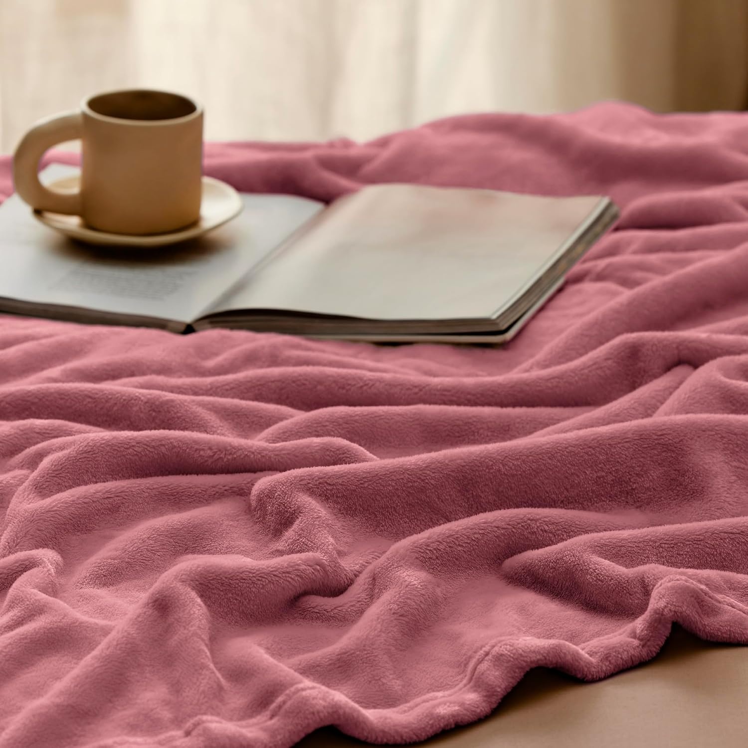 image:imageBedsure GentleSoft Fleece Bed Blankets Queen Size Grey Soft Warm Outdoor Picnic Fall Blanket for Camping Travel Lightweight Cozy AntiStatic Room Home Decor Gifts for Husband and Men 90x90 inchesDusty Rose