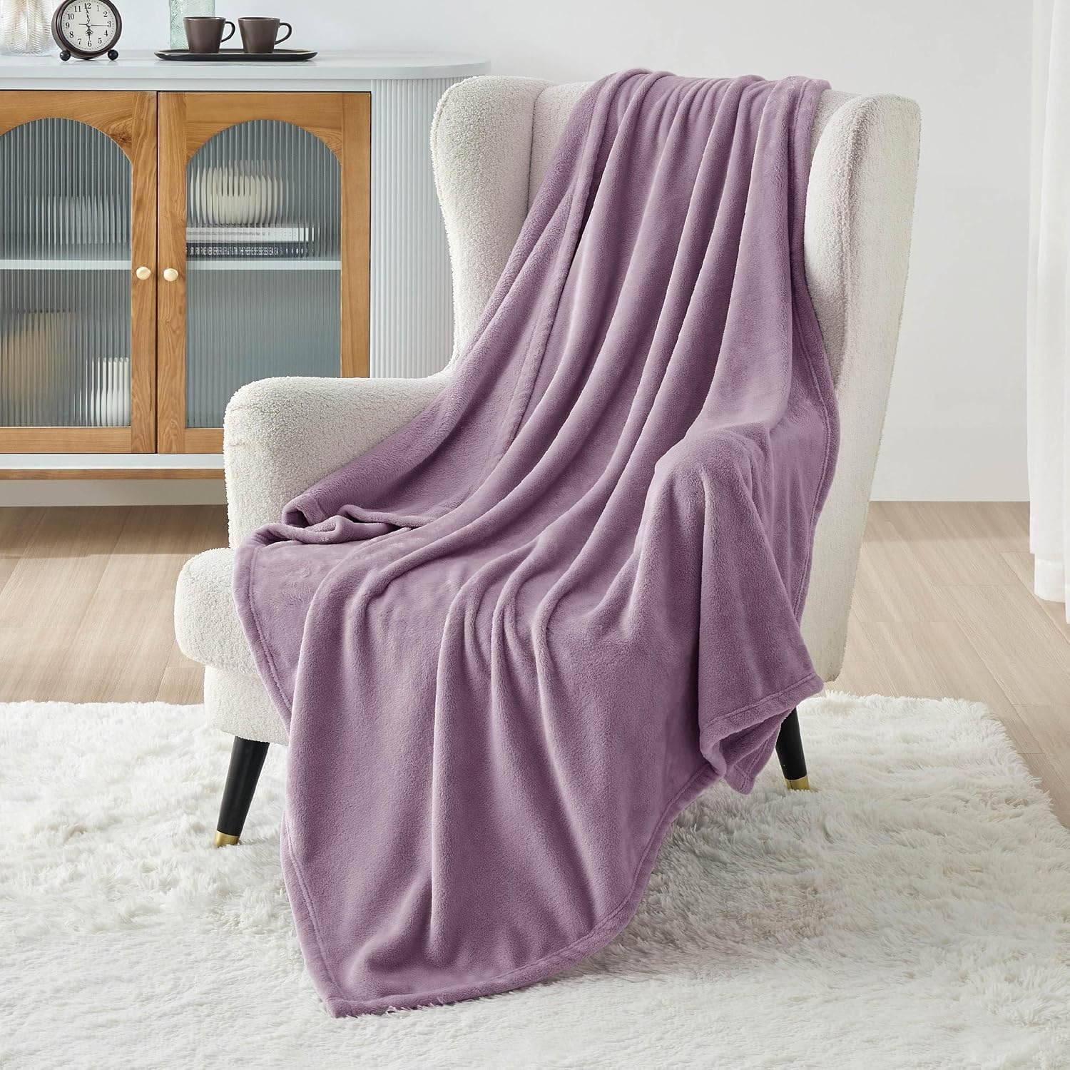 image:imageBedsure GentleSoft Fleece Bed Blankets Queen Size Grey Soft Warm Outdoor Picnic Fall Blanket for Camping Travel Lightweight Cozy AntiStatic Room Home Decor Gifts for Husband and Men 90x90 inchesFog Purple
