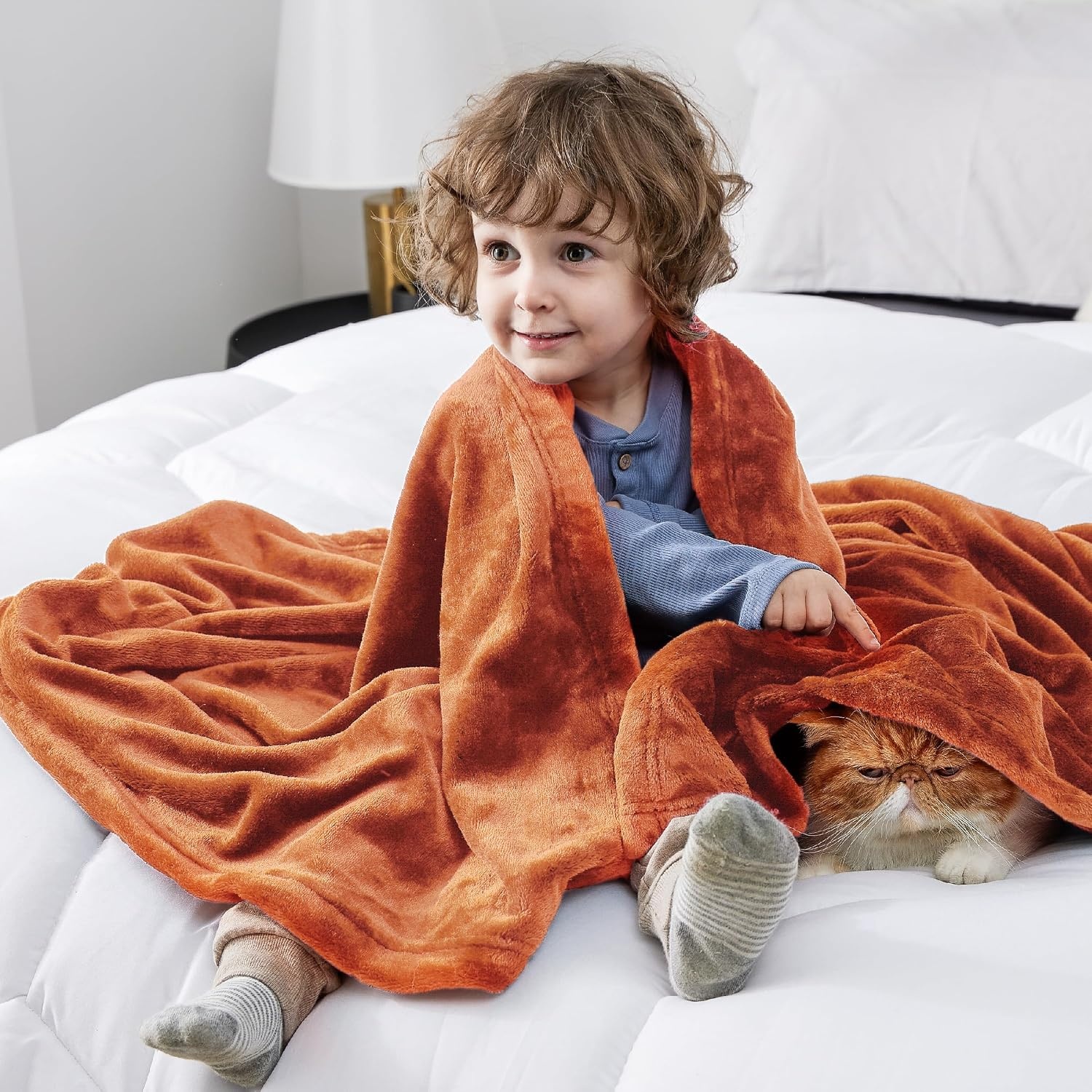 image:imageBedsure GentleSoft Fleece Bed Blankets Queen Size Grey Soft Warm Outdoor Picnic Fall Blanket for Camping Travel Lightweight Cozy AntiStatic Room Home Decor Gifts for Husband and Men 90x90 inchesOrange