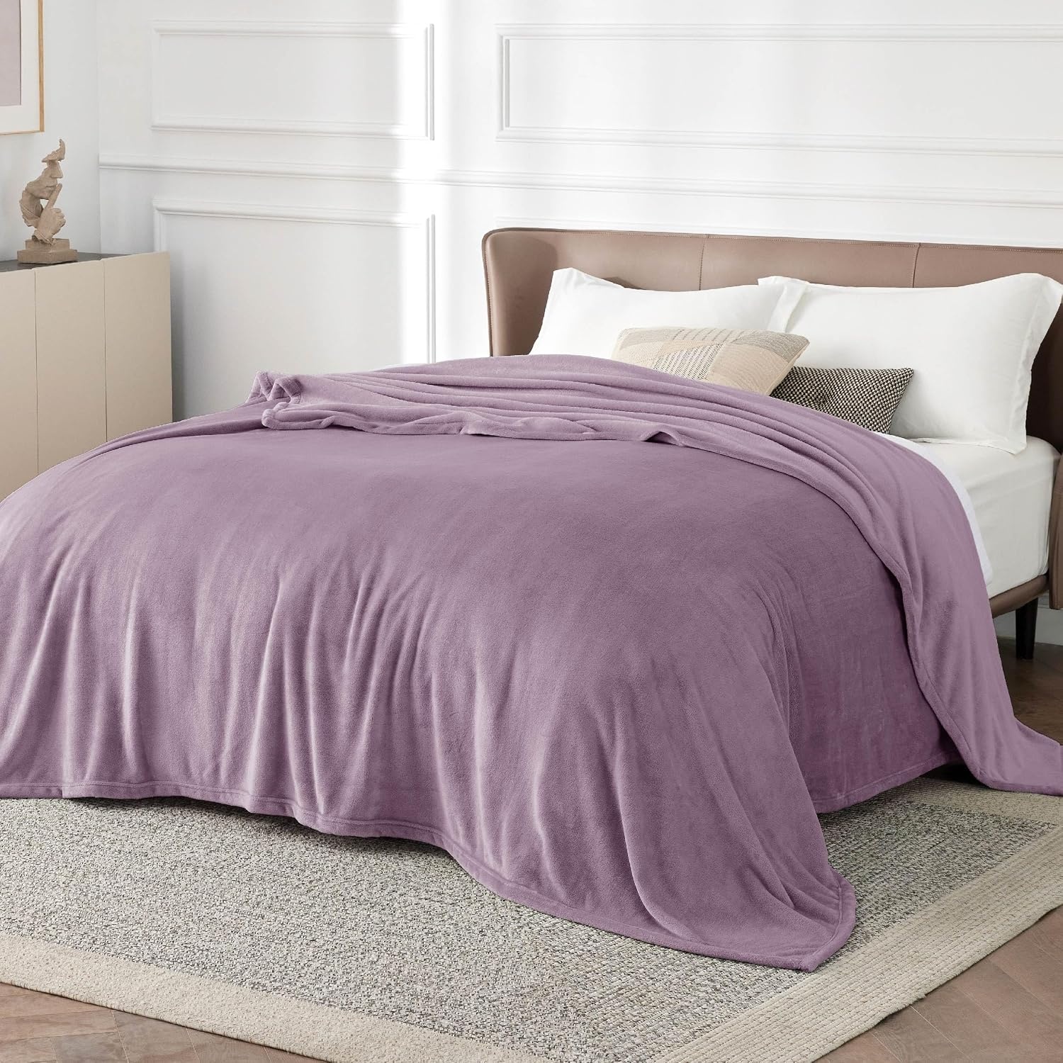 image:imageBedsure GentleSoft Fleece Bed Blankets Queen Size Grey Soft Warm Outdoor Picnic Fall Blanket for Camping Travel Lightweight Cozy AntiStatic Room Home Decor Gifts for Husband and Men 90x90 inchesFog Purple