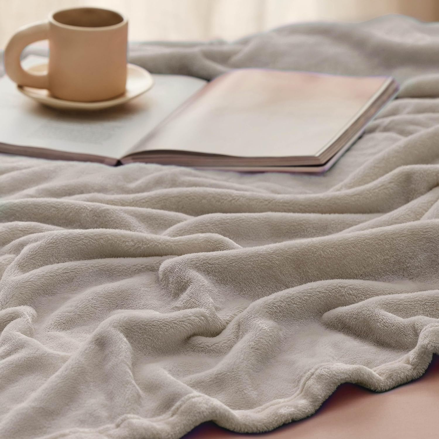 image:imageBedsure GentleSoft Fleece Bed Blankets Queen Size Grey Soft Warm Outdoor Picnic Fall Blanket for Camping Travel Lightweight Cozy AntiStatic Room Home Decor Gifts for Husband and Men 90x90 inchesOxford Tan