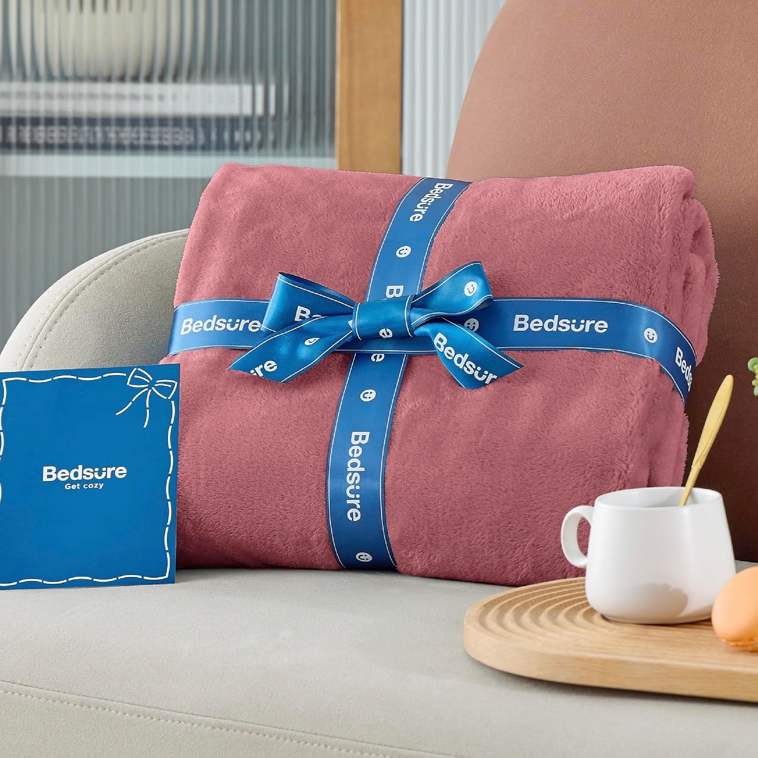 image:imageBedsure GentleSoft Fleece Bed Blankets Queen Size Grey Soft Warm Outdoor Picnic Fall Blanket for Camping Travel Lightweight Cozy AntiStatic Room Home Decor Gifts for Husband and Men 90x90 inchesDusty Rose