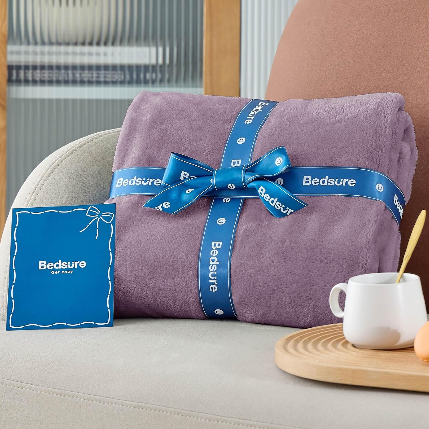 image:imageBedsure GentleSoft Fleece Bed Blankets Queen Size Grey Soft Warm Outdoor Picnic Fall Blanket for Camping Travel Lightweight Cozy AntiStatic Room Home Decor Gifts for Husband and Men 90x90 inchesFog Purple