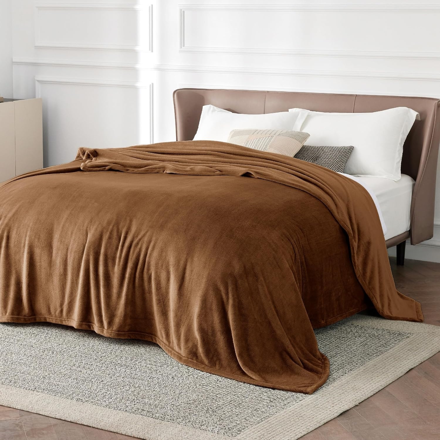 image:imageBedsure GentleSoft Fleece Bed Blankets Queen Size Grey Soft Warm Outdoor Picnic Fall Blanket for Camping Travel Lightweight Cozy AntiStatic Room Home Decor Gifts for Husband and Men 90x90 inchesBurnt Brown