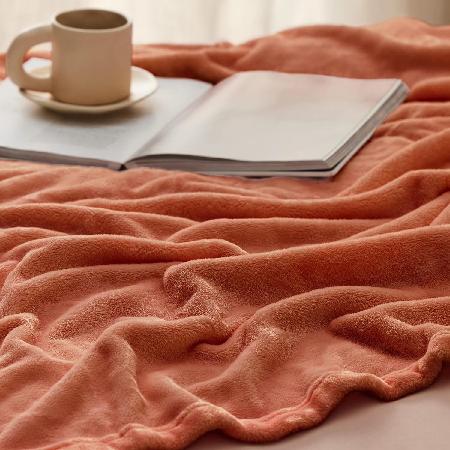 image:imageBedsure GentleSoft Fleece Bed Blankets Queen Size Grey Soft Warm Outdoor Picnic Fall Blanket for Camping Travel Lightweight Cozy AntiStatic Room Home Decor Gifts for Husband and Men 90x90 inchesOrange