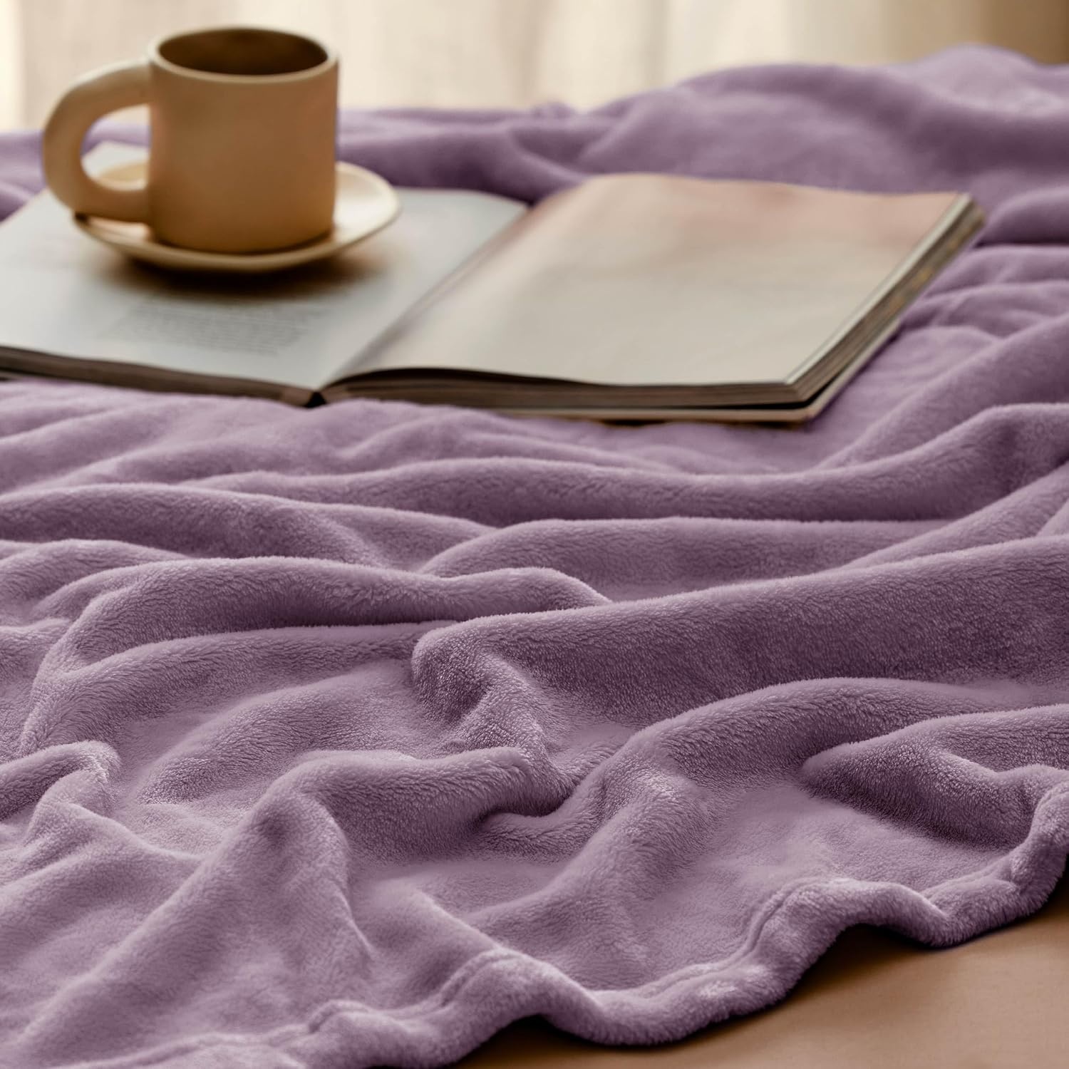 image:imageBedsure GentleSoft Fleece Bed Blankets Queen Size Grey Soft Warm Outdoor Picnic Fall Blanket for Camping Travel Lightweight Cozy AntiStatic Room Home Decor Gifts for Husband and Men 90x90 inchesFog Purple