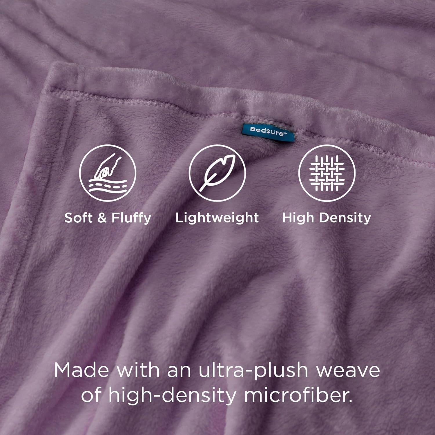 image:imageBedsure GentleSoft Fleece Bed Blankets Queen Size Grey Soft Warm Outdoor Picnic Fall Blanket for Camping Travel Lightweight Cozy AntiStatic Room Home Decor Gifts for Husband and Men 90x90 inchesFog Purple
