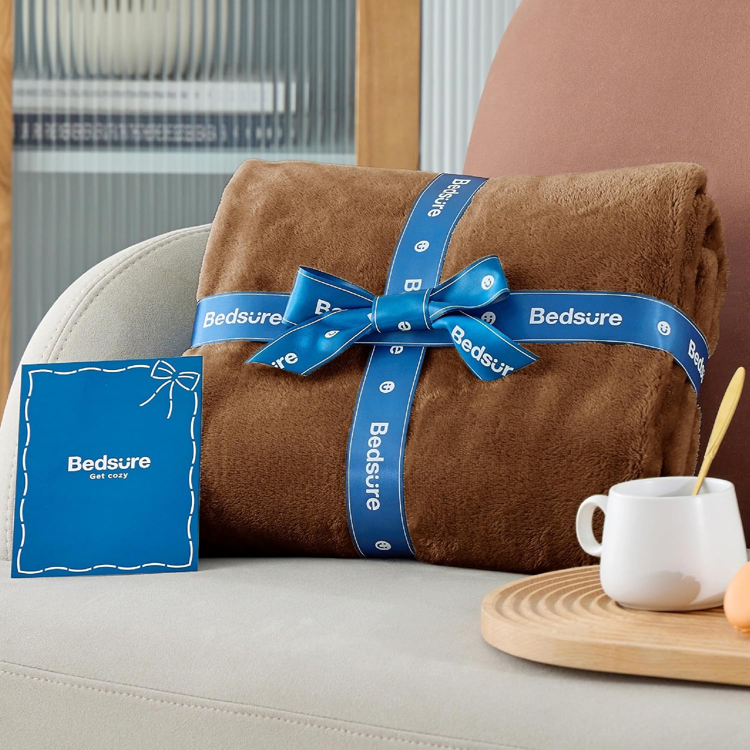 image:imageBedsure GentleSoft Fleece Bed Blankets Queen Size Grey Soft Warm Outdoor Picnic Fall Blanket for Camping Travel Lightweight Cozy AntiStatic Room Home Decor Gifts for Husband and Men 90x90 inchesBurnt Brown