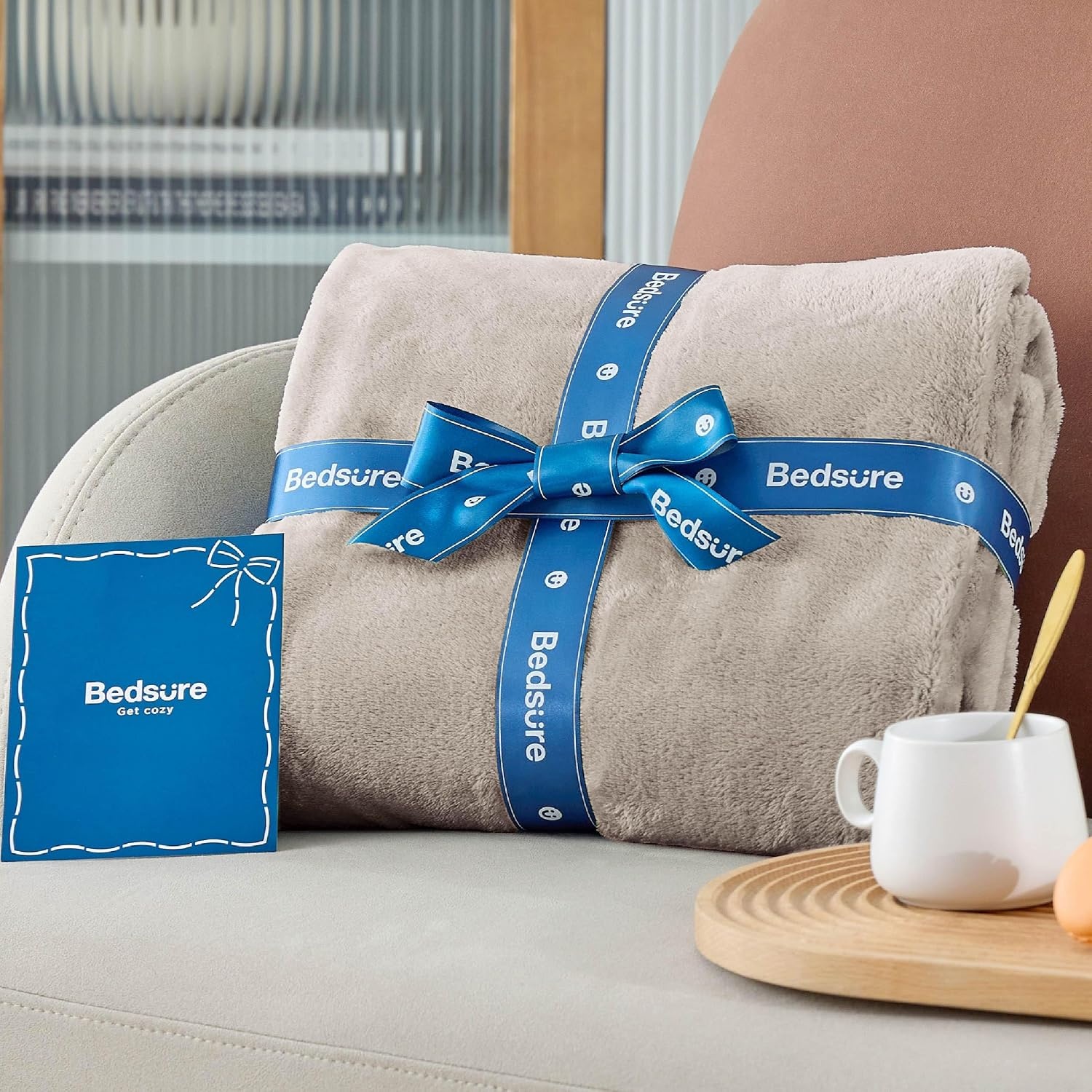 image:imageBedsure GentleSoft Fleece Bed Blankets Queen Size Grey Soft Warm Outdoor Picnic Fall Blanket for Camping Travel Lightweight Cozy AntiStatic Room Home Decor Gifts for Husband and Men 90x90 inchesOxford Tan