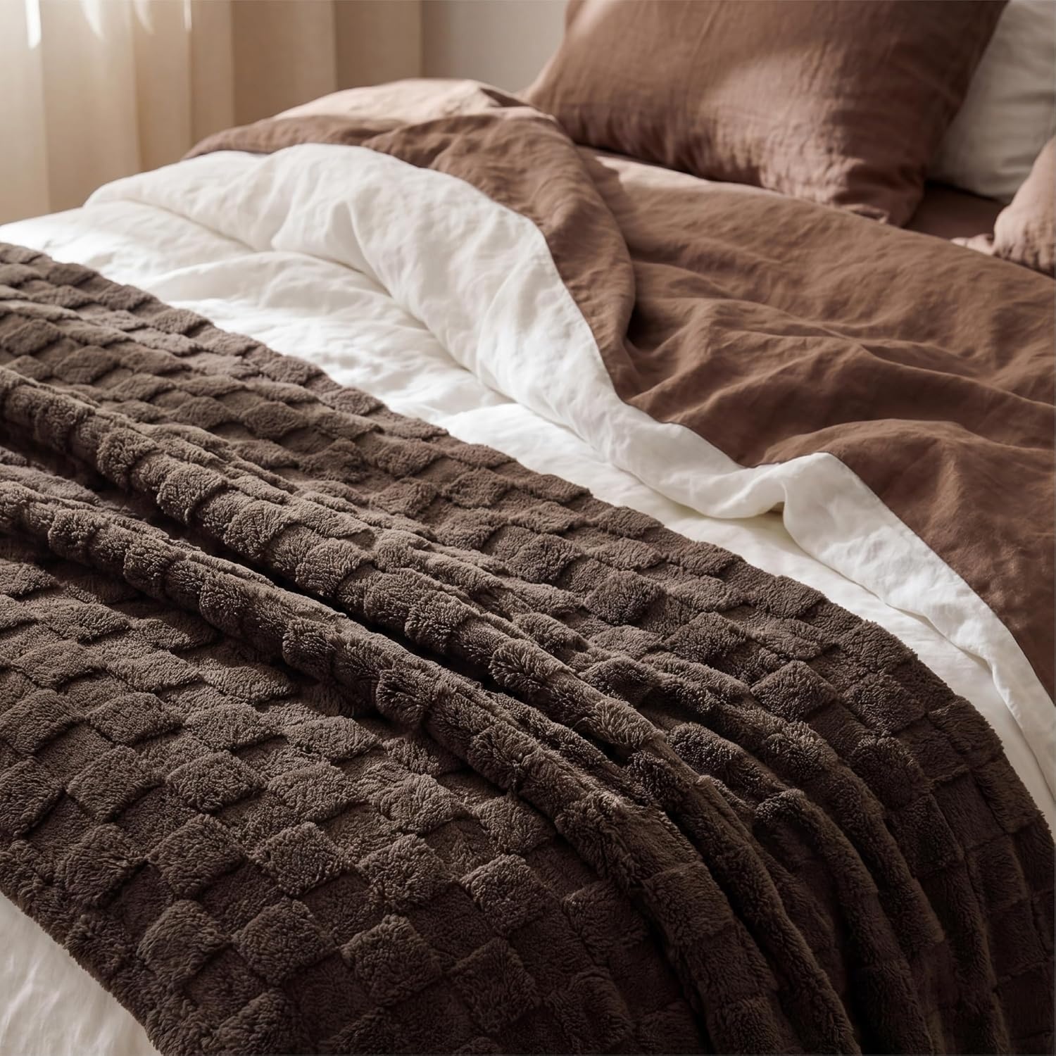 image:imageBedsure GentleSoft Sage Green Throw Blanket for Couch Checkered Cute Fleece Blankets Soft Cozy Summer Throw for Bedroom Home Decor Gifts for Mom Girls Green 50x60 InchesChocolate