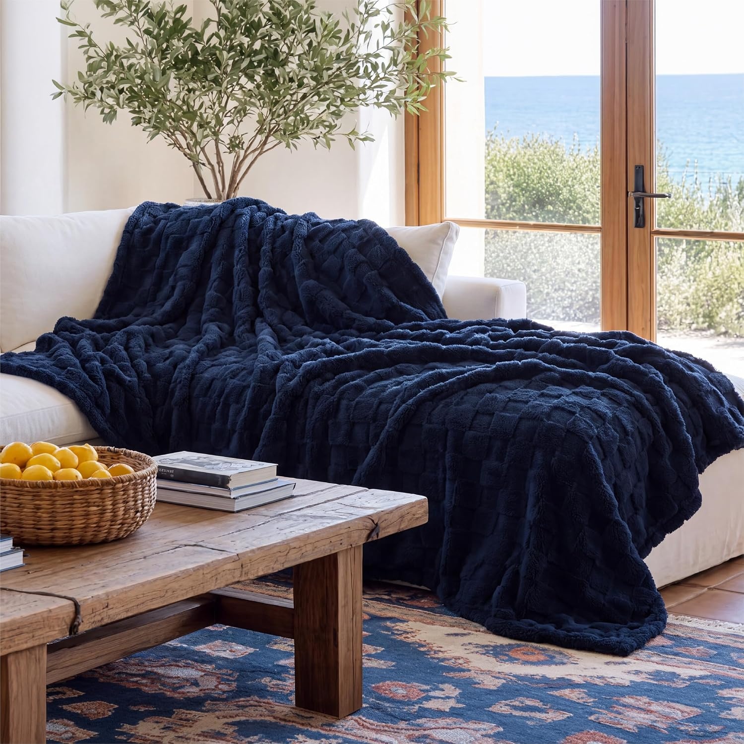 image:imageBedsure GentleSoft Sage Green Throw Blanket for Couch Checkered Cute Fleece Blankets Soft Cozy Summer Throw for Bedroom Home Decor Gifts for Mom Girls Green 50x60 Inches06 Navy