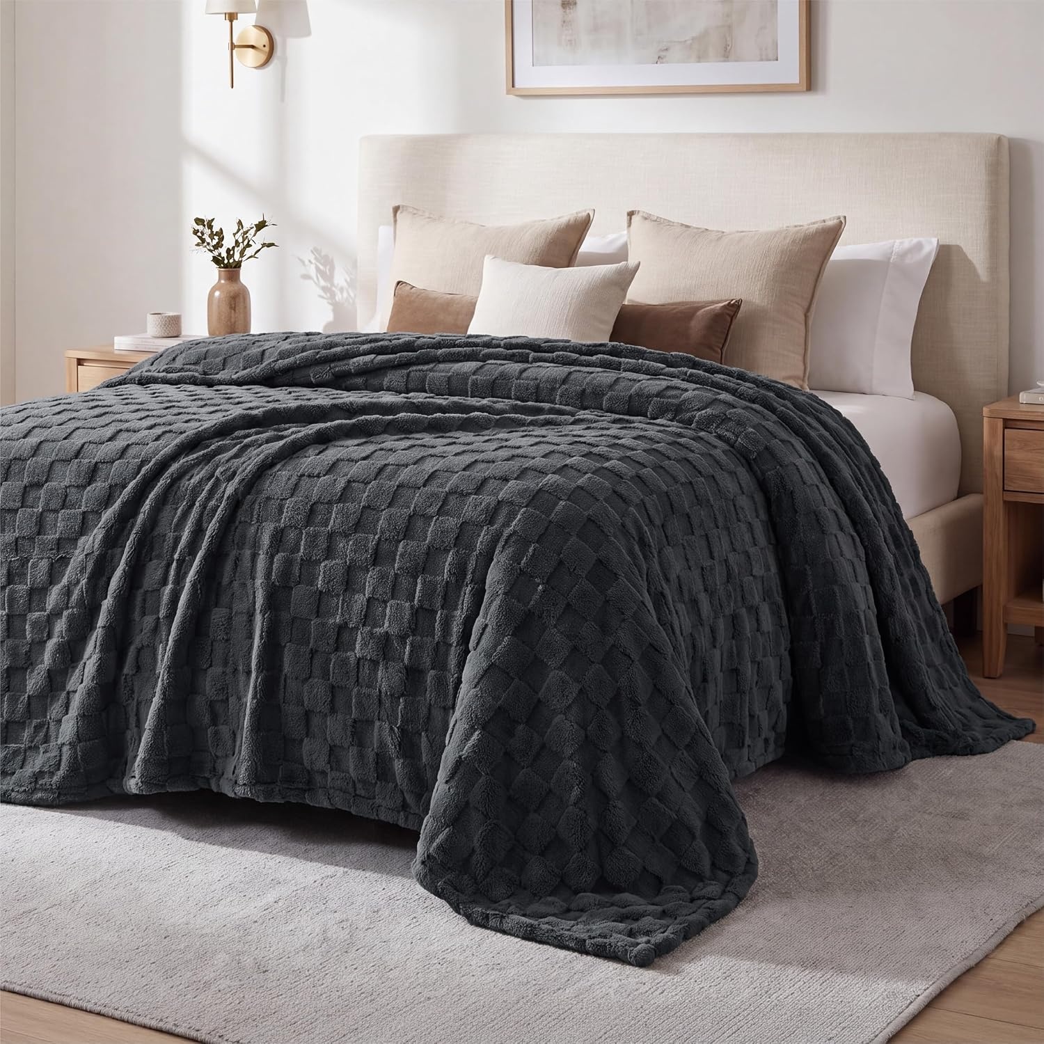 image:imageBedsure GentleSoft Sage Green Throw Blanket for Couch Checkered Cute Fleece Blankets Soft Cozy Summer Throw for Bedroom Home Decor Gifts for Mom Girls Green 50x60 InchesDark Grey