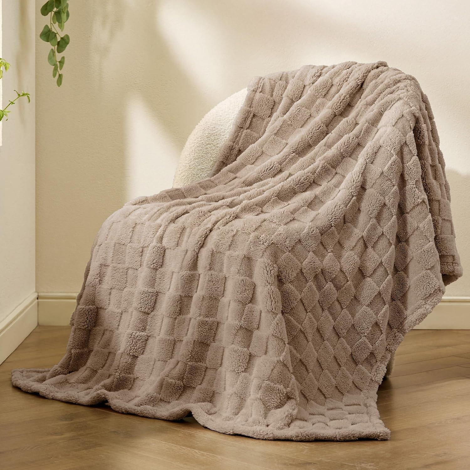 image:imageBedsure GentleSoft Sage Green Throw Blanket for Couch Checkered Cute Fleece Blankets Soft Cozy Summer Throw for Bedroom Home Decor Gifts for Mom Girls Green 50x60 Inches03 Light Brown