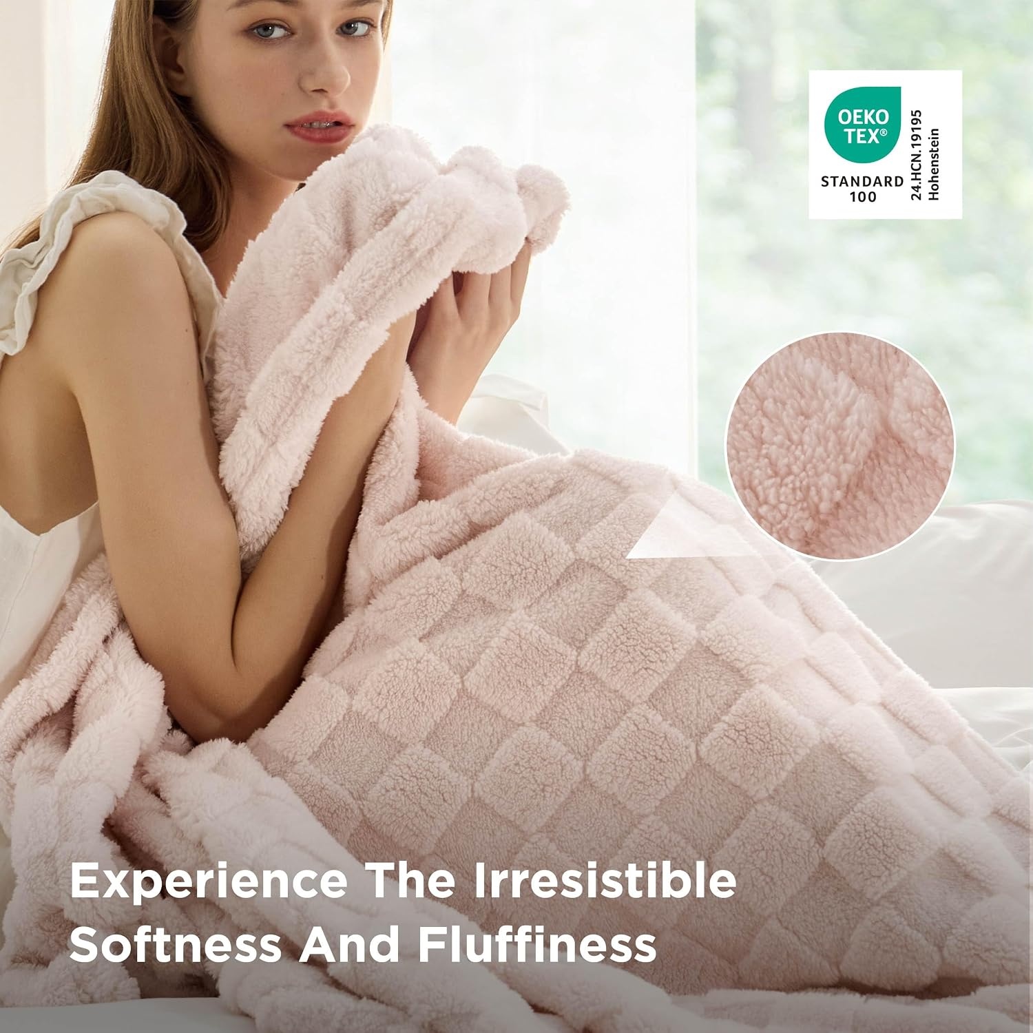 image:imageBedsure GentleSoft Sage Green Throw Blanket for Couch Checkered Cute Fleece Blankets Soft Cozy Summer Throw for Bedroom Home Decor Gifts for Mom Girls Green 50x60 InchesLight Pink