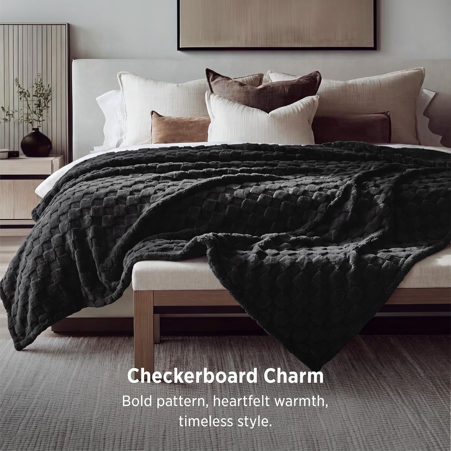 image:imageBedsure GentleSoft Sage Green Throw Blanket for Couch Checkered Cute Fleece Blankets Soft Cozy Summer Throw for Bedroom Home Decor Gifts for Mom Girls Green 50x60 InchesBlack