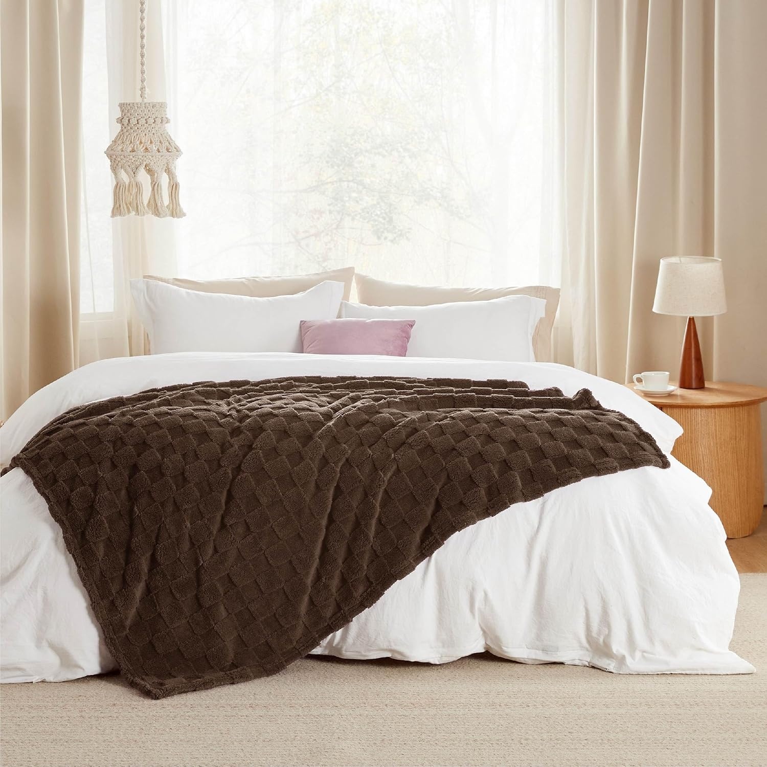 image:imageBedsure GentleSoft Sage Green Throw Blanket for Couch Checkered Cute Fleece Blankets Soft Cozy Summer Throw for Bedroom Home Decor Gifts for Mom Girls Green 50x60 InchesBrown