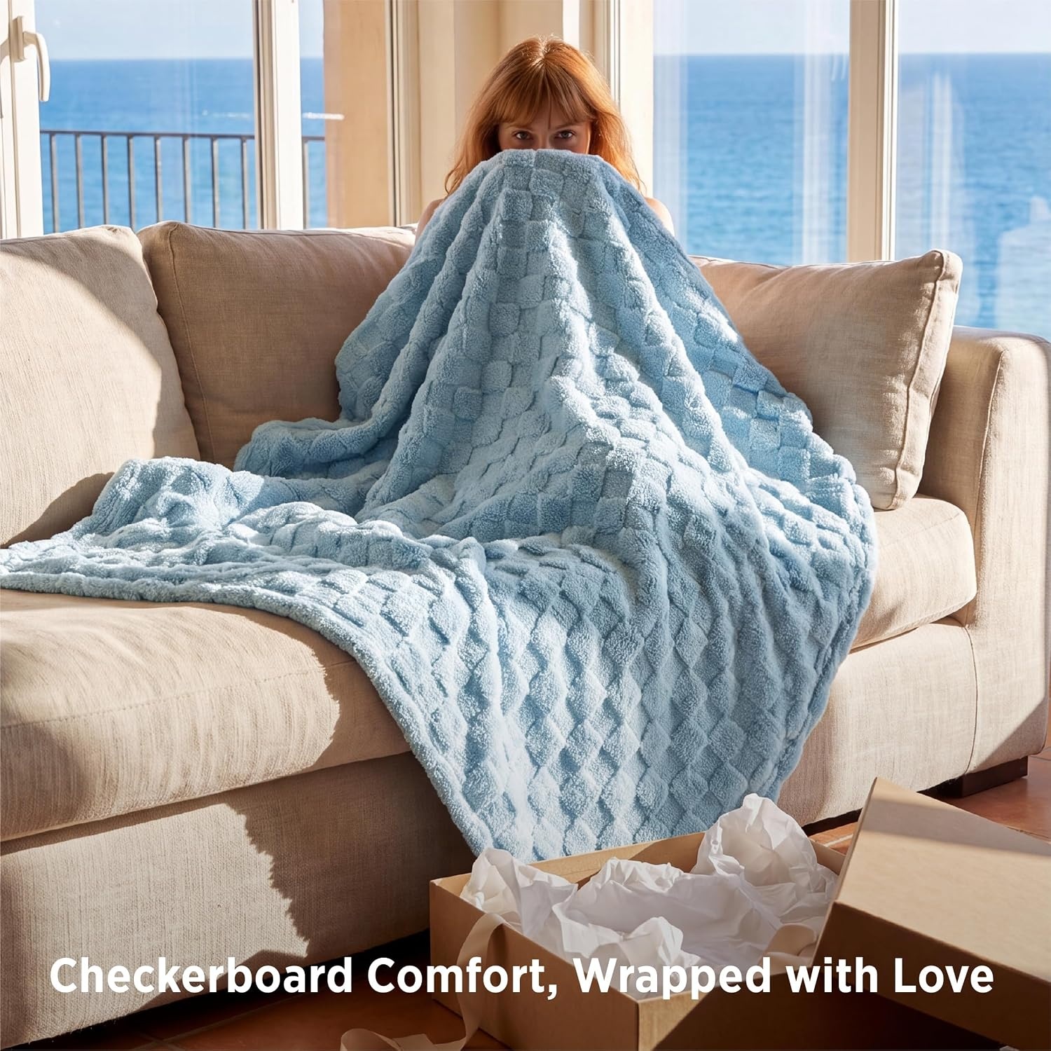 image:imageBedsure GentleSoft Sage Green Throw Blanket for Couch Checkered Cute Fleece Blankets Soft Cozy Summer Throw for Bedroom Home Decor Gifts for Mom Girls Green 50x60 InchesLight Blue