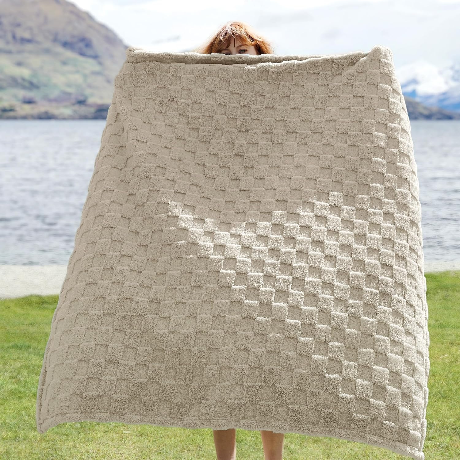 image:imageBedsure GentleSoft Sage Green Throw Blanket for Couch Checkered Cute Fleece Blankets Soft Cozy Summer Throw for Bedroom Home Decor Gifts for Mom Girls Green 50x60 InchesOatmeal