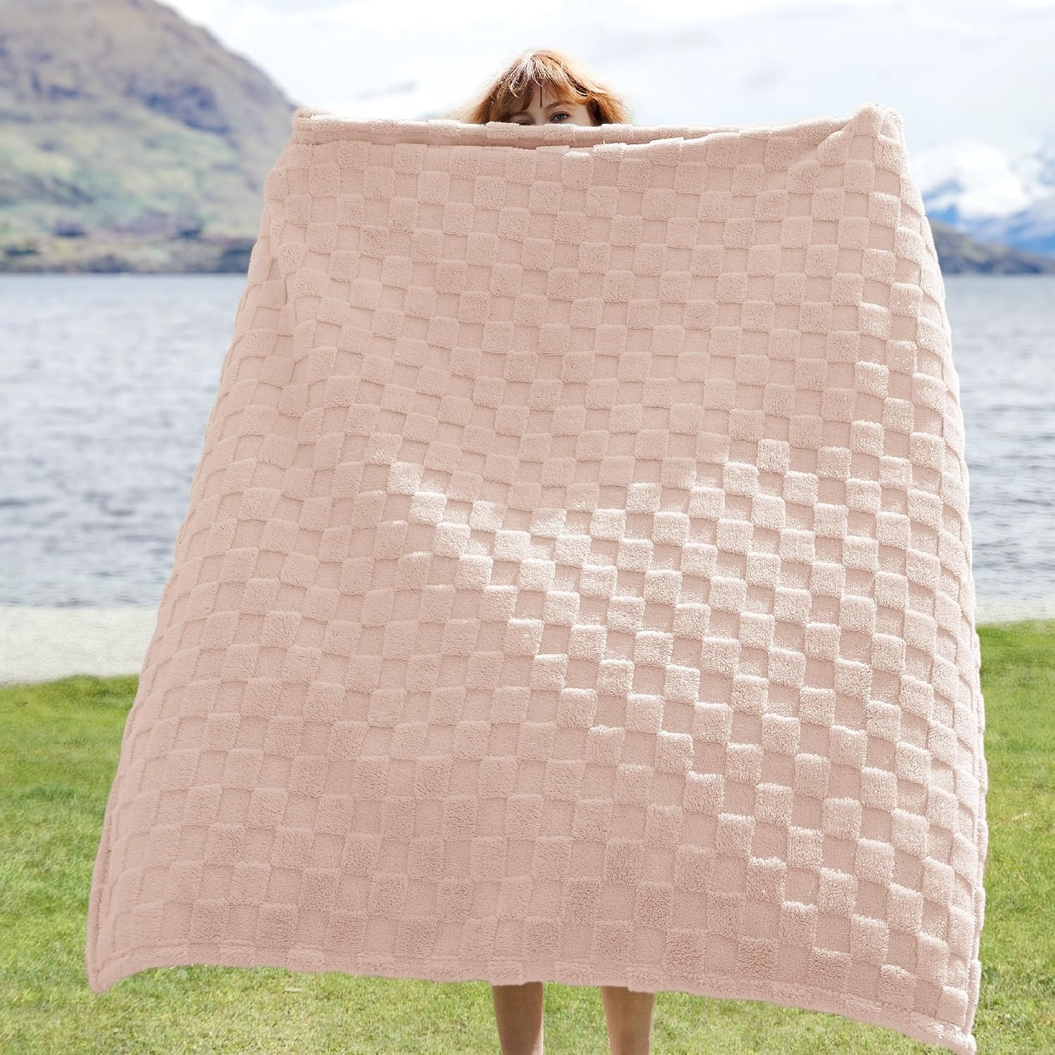 image:imageBedsure GentleSoft Sage Green Throw Blanket for Couch Checkered Cute Fleece Blankets Soft Cozy Summer Throw for Bedroom Home Decor Gifts for Mom Girls Green 50x60 InchesLight Pink