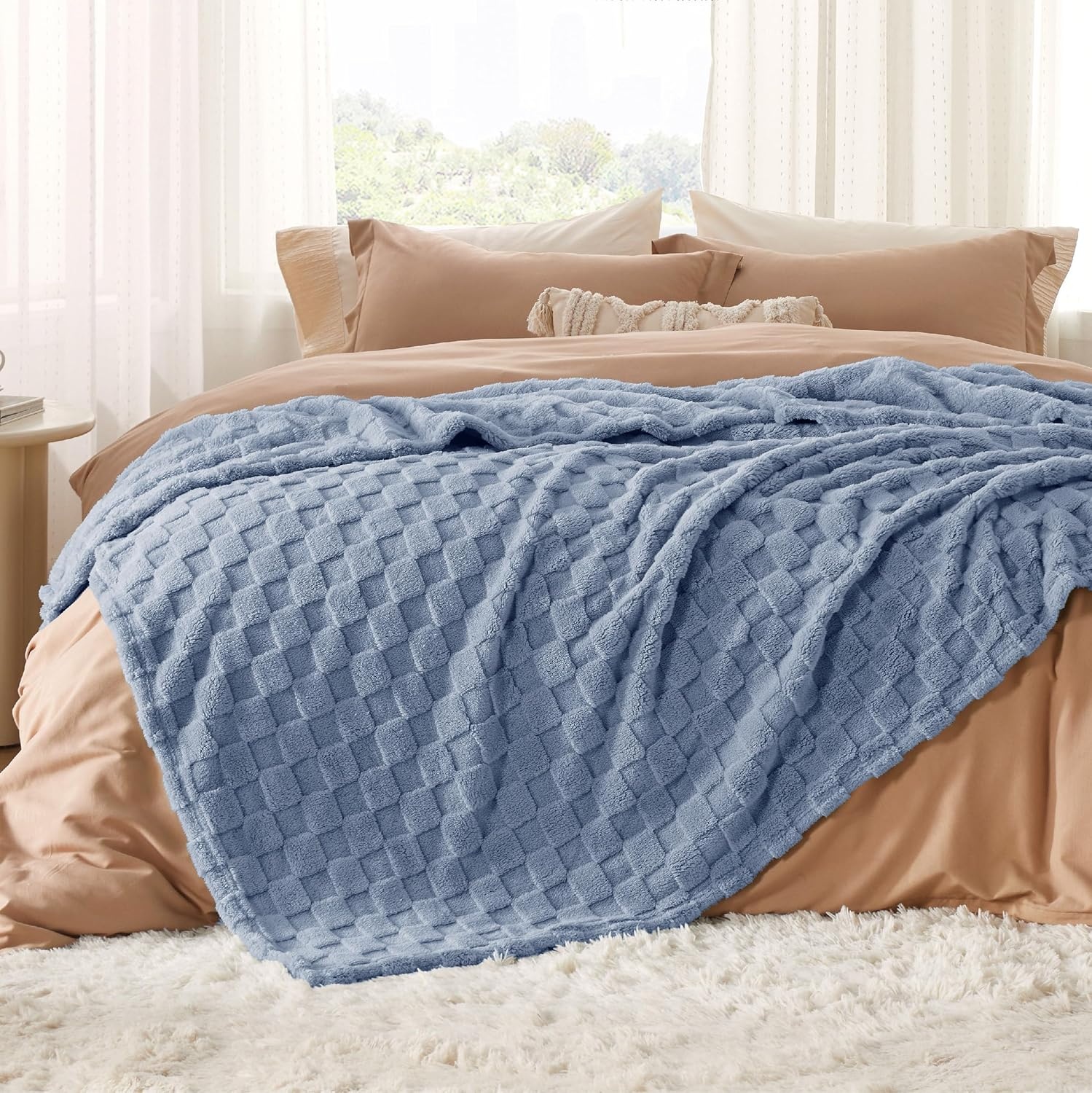 image:imageBedsure GentleSoft Sage Green Throw Blanket for Couch Checkered Cute Fleece Blankets Soft Cozy Summer Throw for Bedroom Home Decor Gifts for Mom Girls Green 50x60 Inches02 Ashley Blue