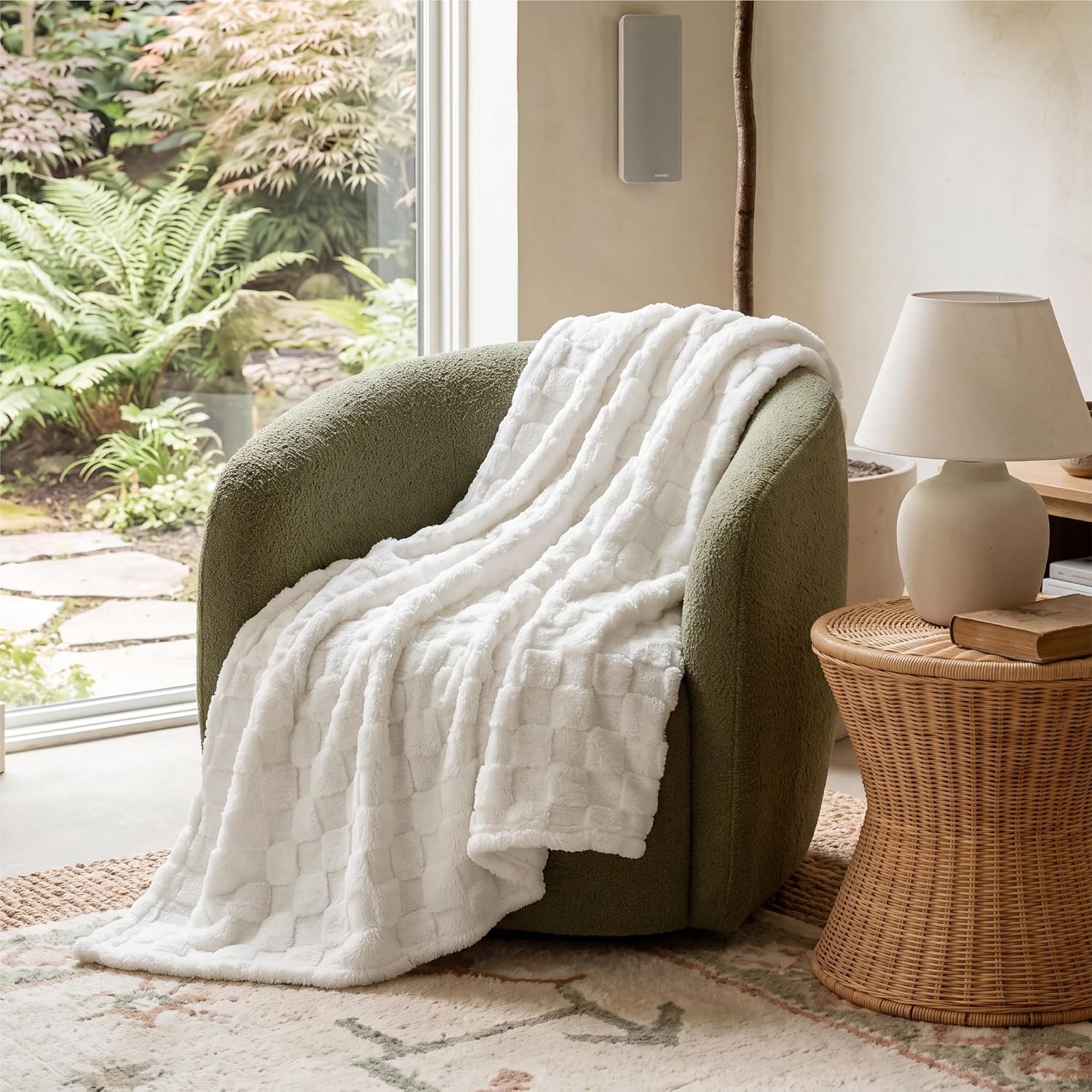 image:imageBedsure GentleSoft Sage Green Throw Blanket for Couch Checkered Cute Fleece Blankets Soft Cozy Summer Throw for Bedroom Home Decor Gifts for Mom Girls Green 50x60 InchesWhite
