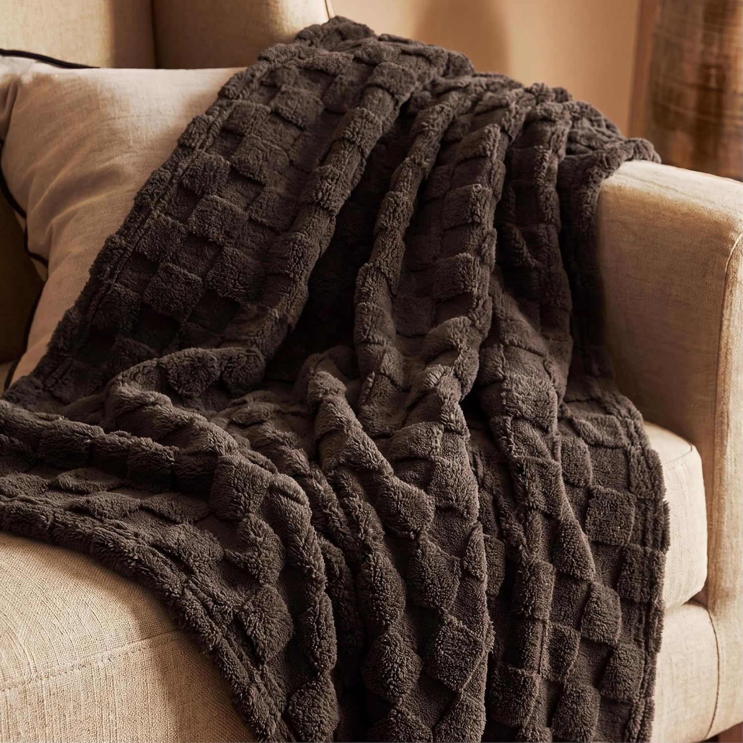 image:imageBedsure GentleSoft Sage Green Throw Blanket for Couch Checkered Cute Fleece Blankets Soft Cozy Summer Throw for Bedroom Home Decor Gifts for Mom Girls Green 50x60 InchesChocolate