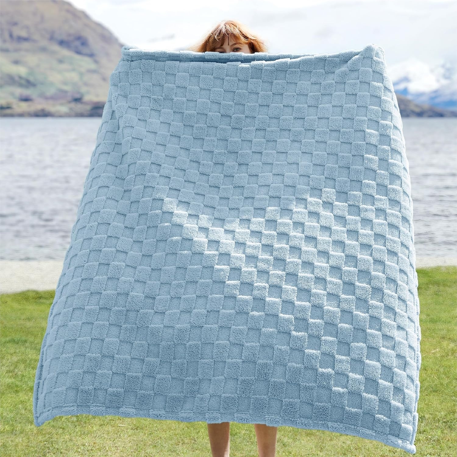 image:imageBedsure GentleSoft Sage Green Throw Blanket for Couch Checkered Cute Fleece Blankets Soft Cozy Summer Throw for Bedroom Home Decor Gifts for Mom Girls Green 50x60 InchesLight Blue