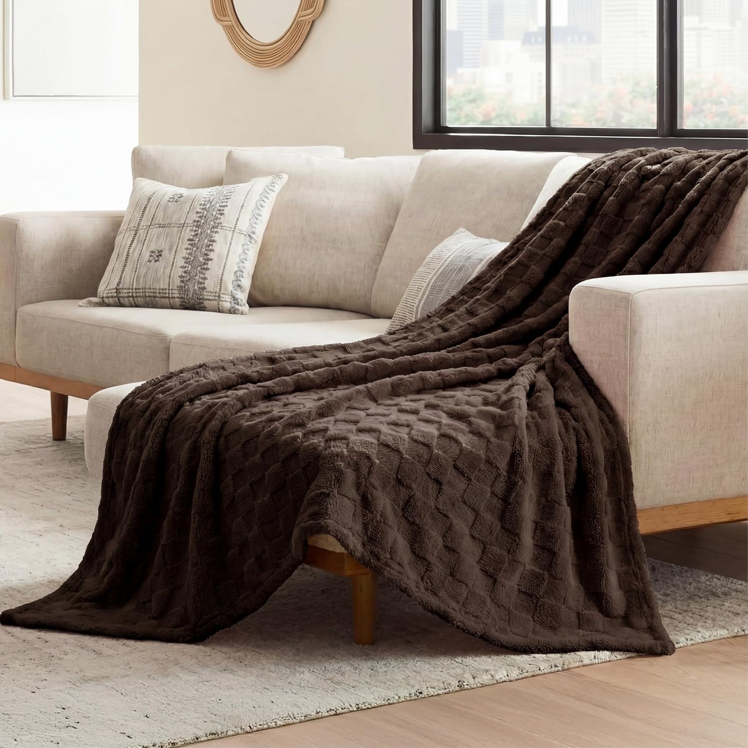 image:imageBedsure GentleSoft Sage Green Throw Blanket for Couch Checkered Cute Fleece Blankets Soft Cozy Summer Throw for Bedroom Home Decor Gifts for Mom Girls Green 50x60 InchesChocolate