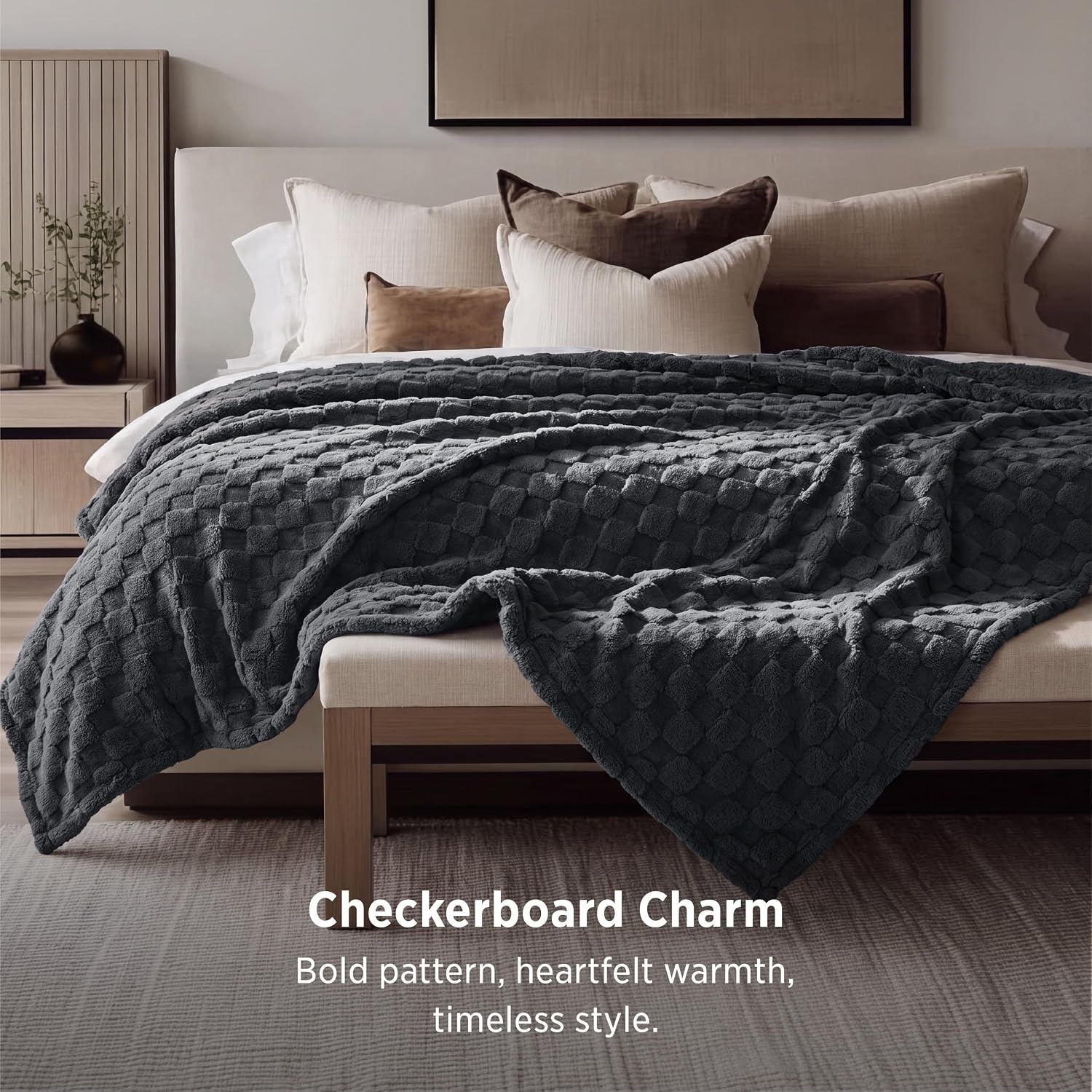 image:imageBedsure GentleSoft Sage Green Throw Blanket for Couch Checkered Cute Fleece Blankets Soft Cozy Summer Throw for Bedroom Home Decor Gifts for Mom Girls Green 50x60 InchesDark Grey