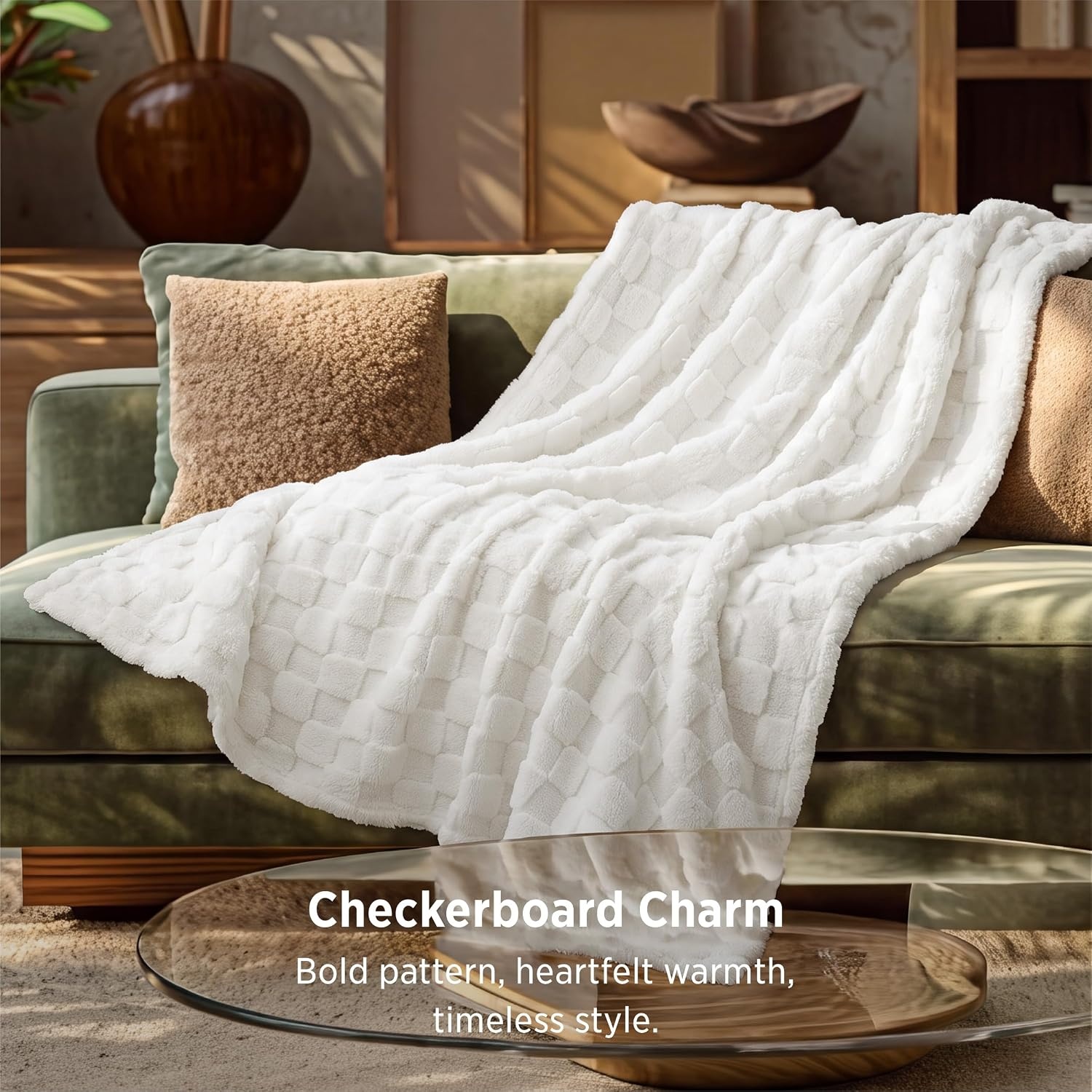 image:imageBedsure GentleSoft Sage Green Throw Blanket for Couch Checkered Cute Fleece Blankets Soft Cozy Summer Throw for Bedroom Home Decor Gifts for Mom Girls Green 50x60 InchesWhite