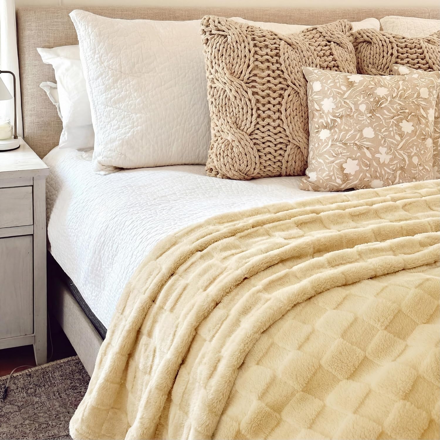 image:imageBedsure GentleSoft Sage Green Throw Blanket for Couch Checkered Cute Fleece Blankets Soft Cozy Summer Throw for Bedroom Home Decor Gifts for Mom Girls Green 50x60 InchesLight Yellow