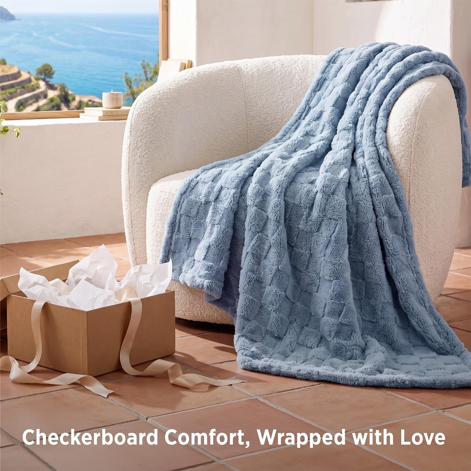 image:imageBedsure GentleSoft Sage Green Throw Blanket for Couch Checkered Cute Fleece Blankets Soft Cozy Summer Throw for Bedroom Home Decor Gifts for Mom Girls Green 50x60 Inches02 Ashley Blue