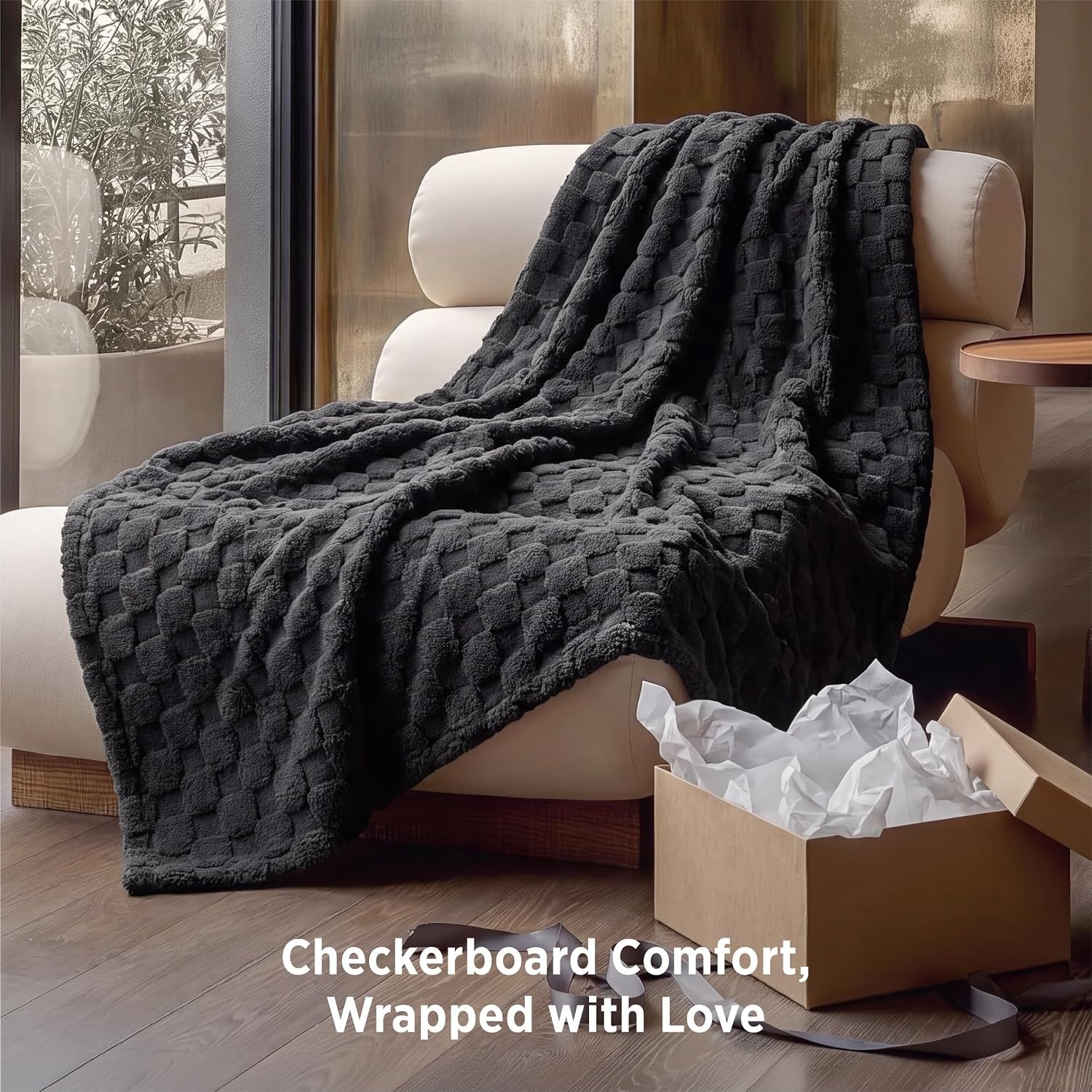 image:imageBedsure GentleSoft Sage Green Throw Blanket for Couch Checkered Cute Fleece Blankets Soft Cozy Summer Throw for Bedroom Home Decor Gifts for Mom Girls Green 50x60 InchesDark Grey