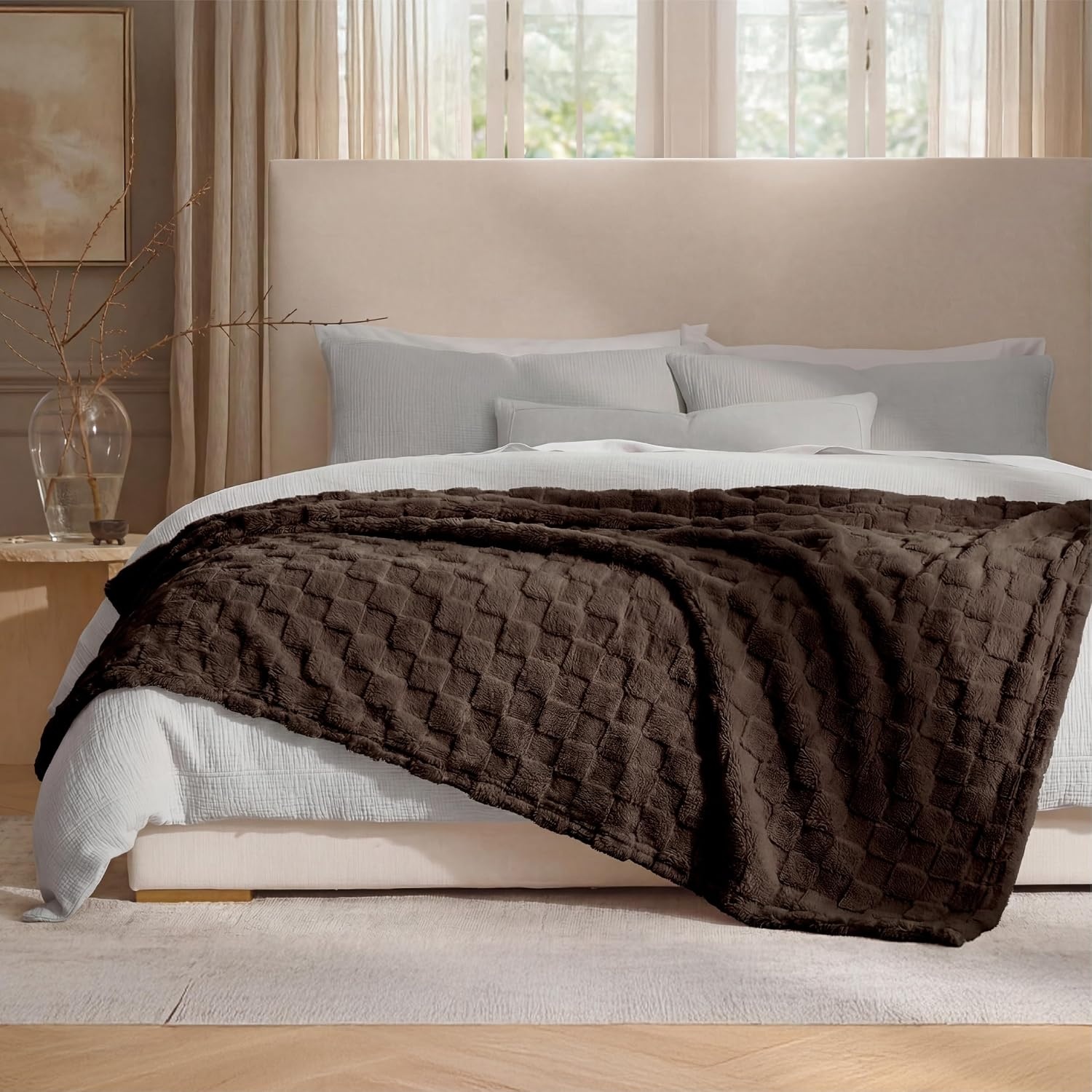 image:imageBedsure GentleSoft Sage Green Throw Blanket for Couch Checkered Cute Fleece Blankets Soft Cozy Summer Throw for Bedroom Home Decor Gifts for Mom Girls Green 50x60 InchesChocolate