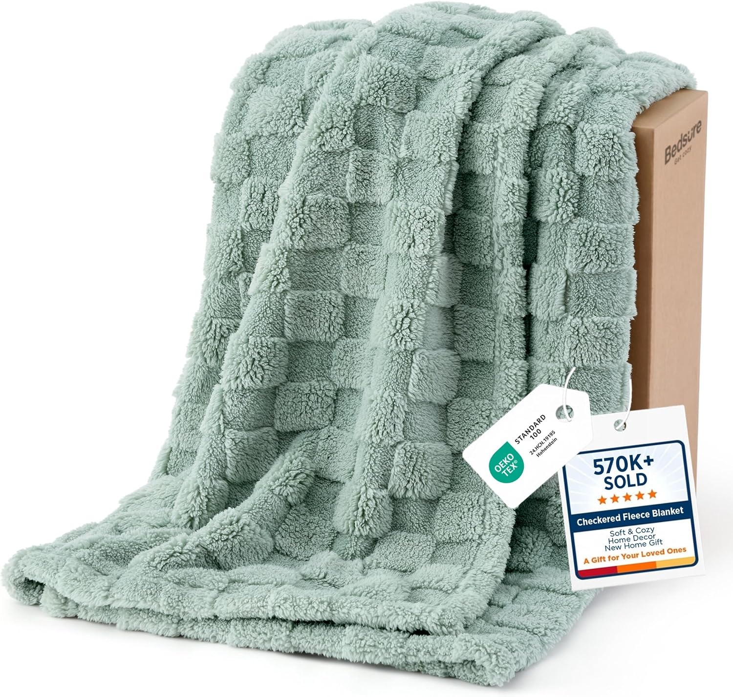 image:imageBedsure GentleSoft Sage Green Throw Blanket for Couch Checkered Cute Fleece Blankets Soft Cozy Summer Throw for Bedroom Home Decor Gifts for Mom Girls Green 50x60 Inches01 Sage Green